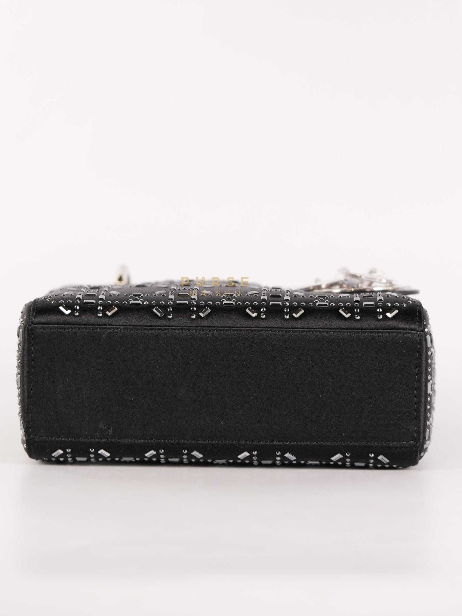 Lady Dior Mini Black in Strass Cannage Satin and Silver Hardware | Purse Maison Luxury Bags Shop