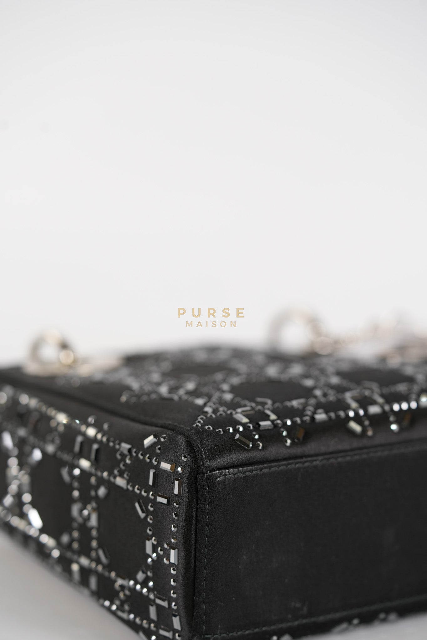 Lady Dior Mini Black in Strass Cannage Satin and Silver Hardware | Purse Maison Luxury Bags Shop