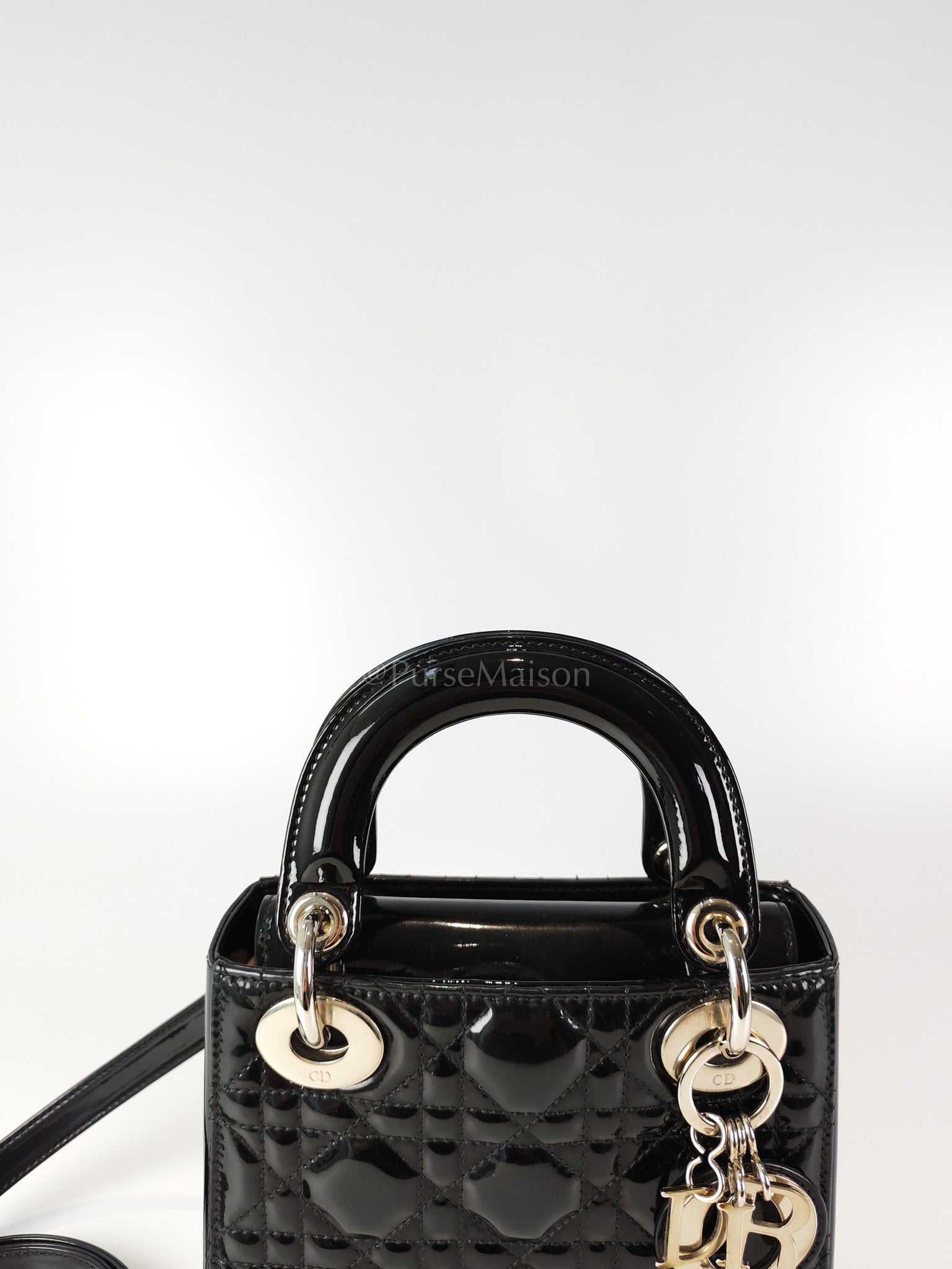Lady Dior Mini in Black Patent Leather and Silver Hardware | Purse Maison Luxury Bags Shop