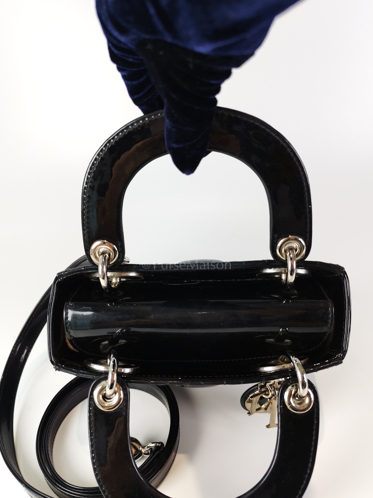 Lady Dior Mini in Black Patent Leather and Silver Hardware | Purse Maison Luxury Bags Shop