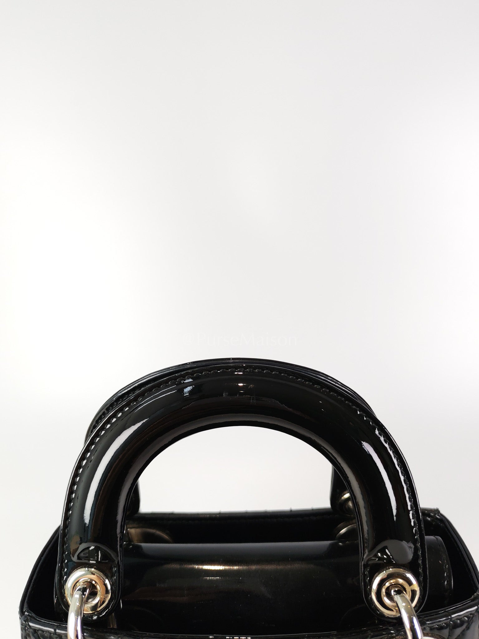 Lady Dior Mini in Black Patent Leather and Silver Hardware | Purse Maison Luxury Bags Shop