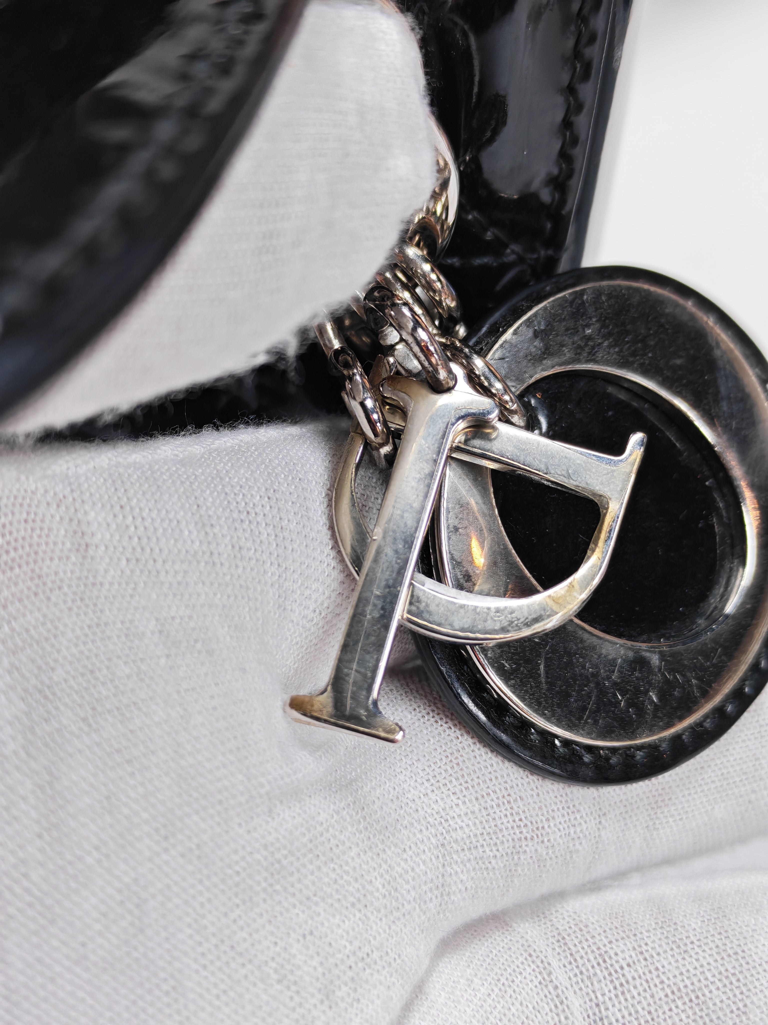 Lady Dior Mini in Black Patent Leather and Silver Hardware | Purse Maison Luxury Bags Shop