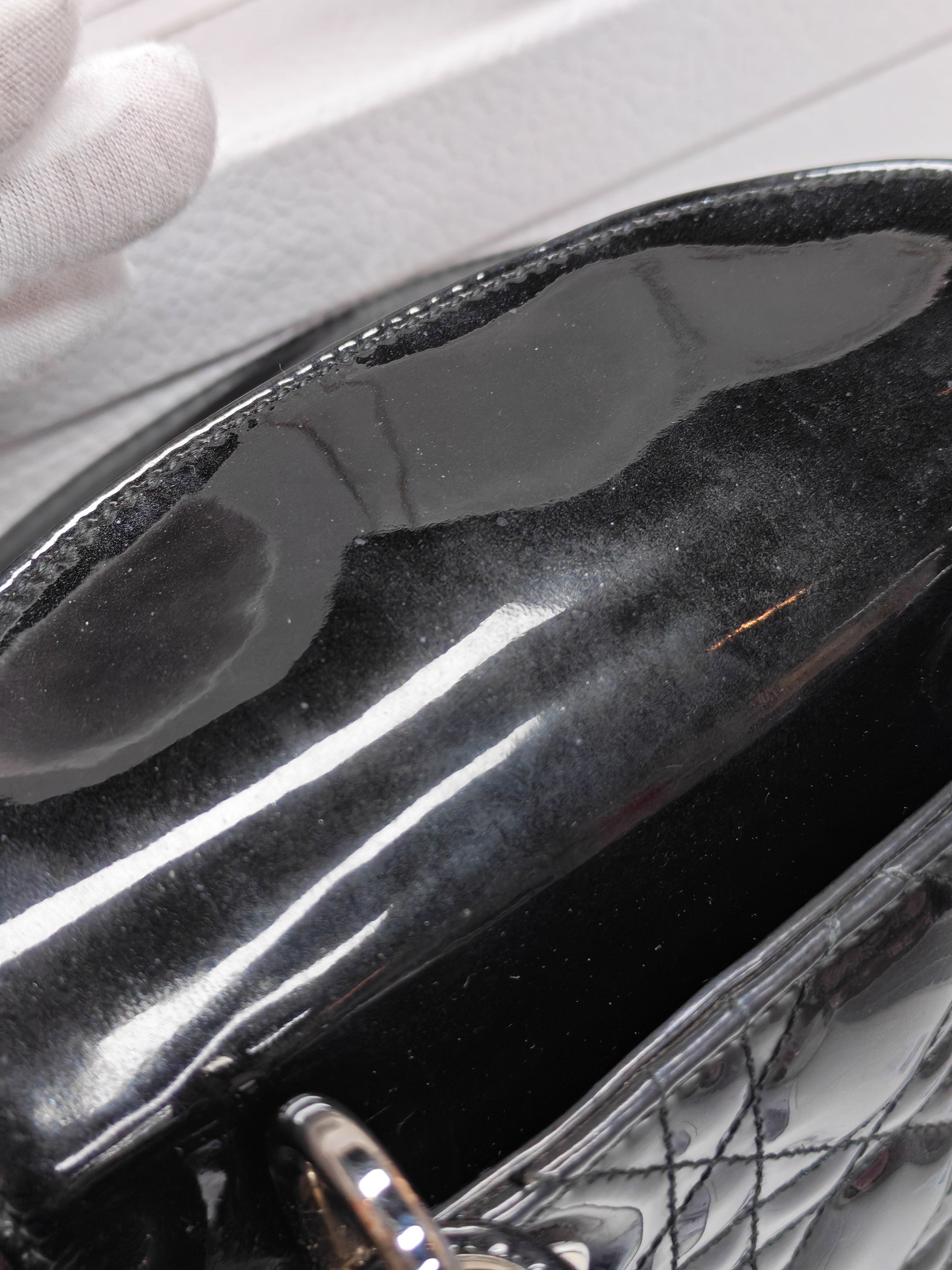 Lady Dior Mini in Black Patent Leather and Silver Hardware | Purse Maison Luxury Bags Shop