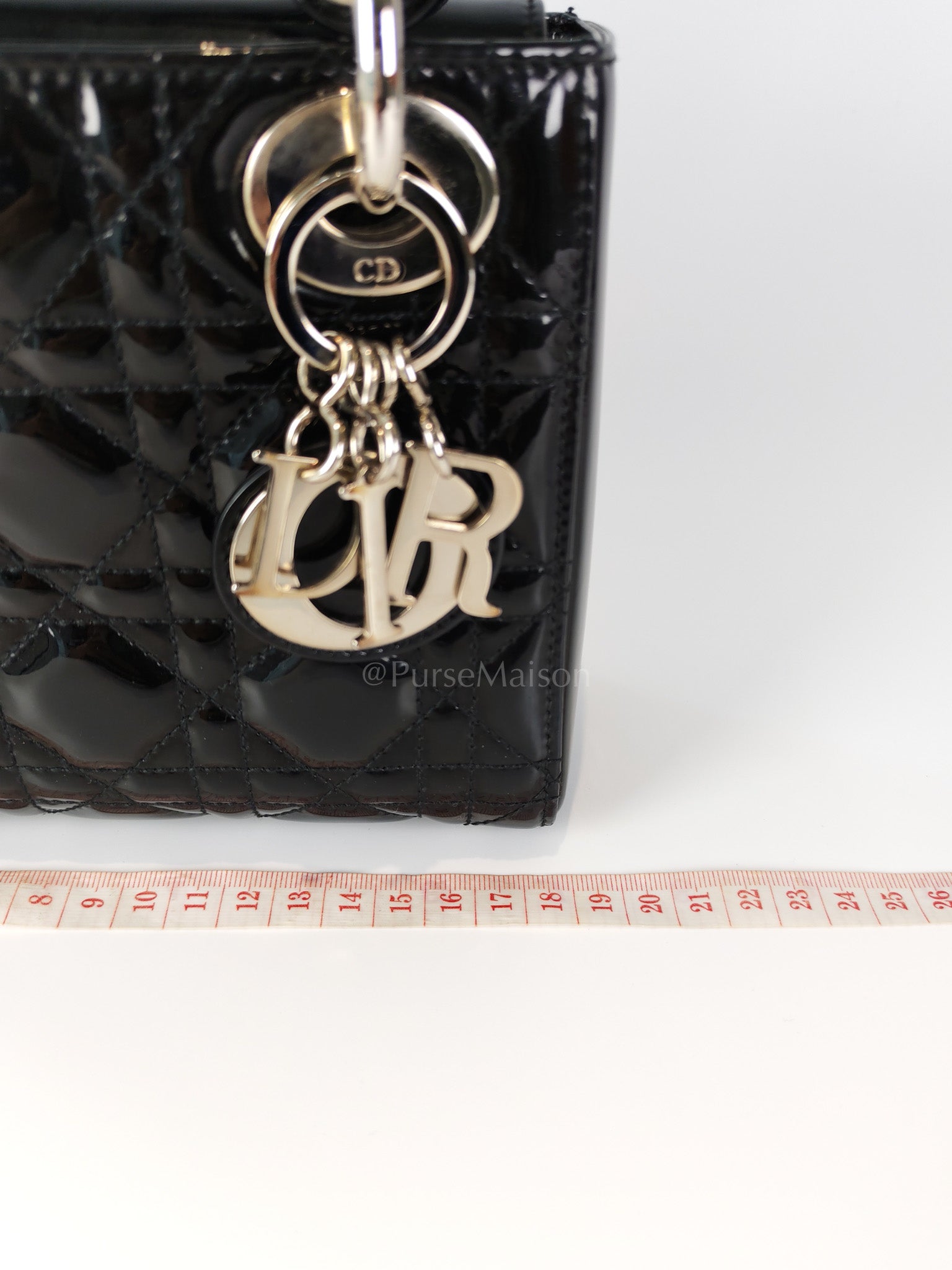 Lady Dior Mini in Black Patent Leather and Silver Hardware | Purse Maison Luxury Bags Shop