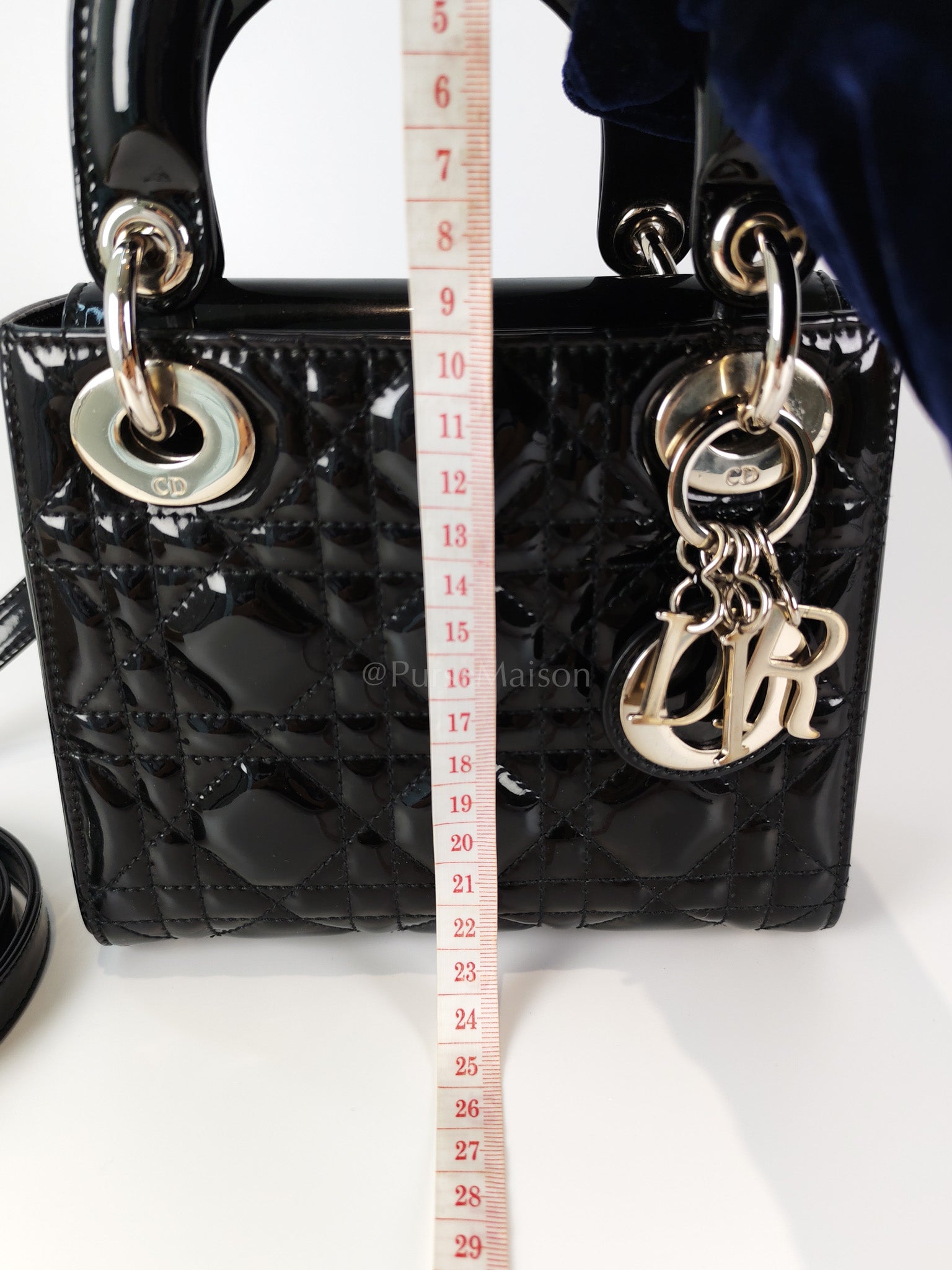 Lady Dior Mini in Black Patent Leather and Silver Hardware | Purse Maison Luxury Bags Shop