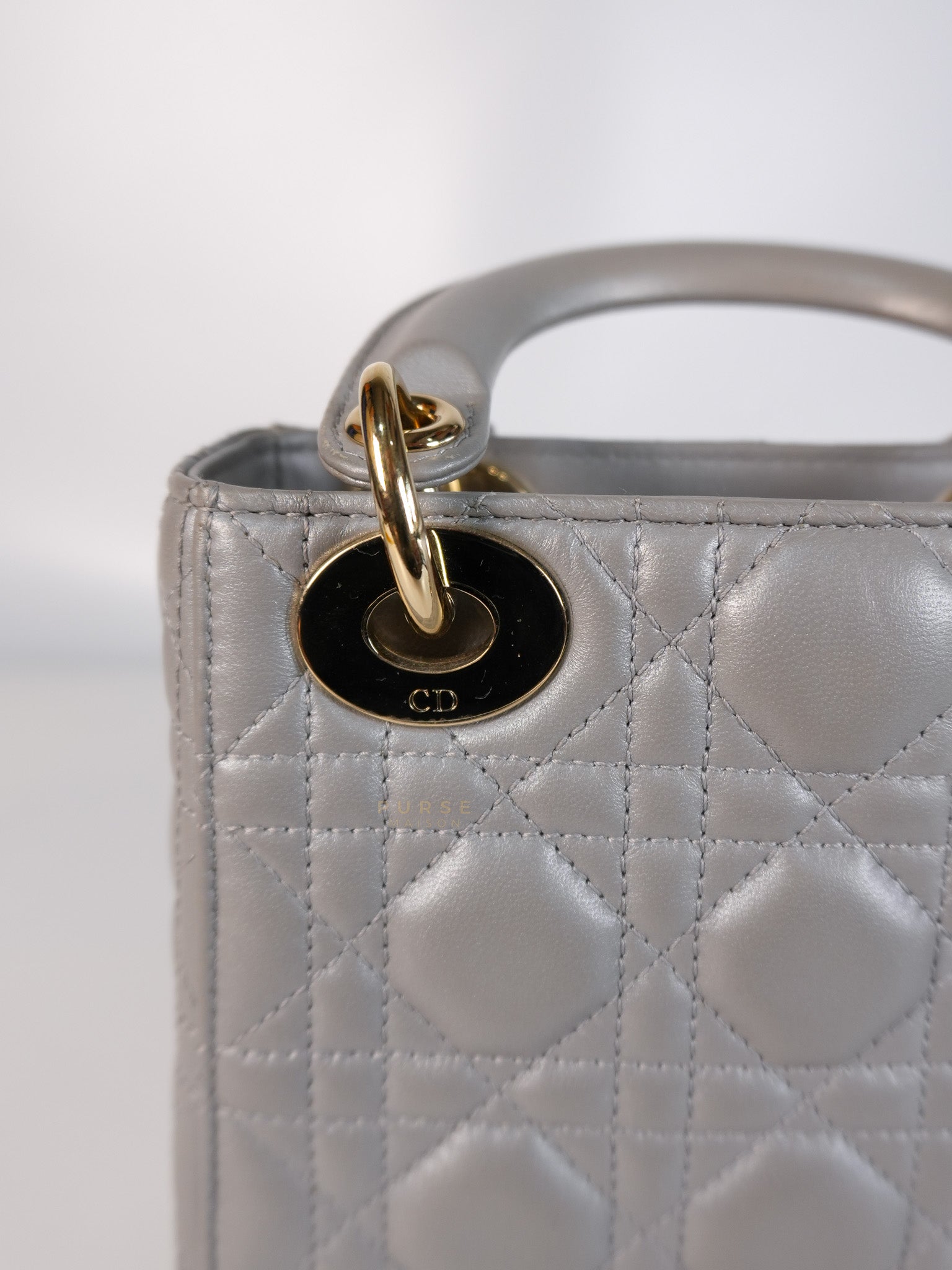 Lady Dior Mini in Gray Cannage Lambskin Leather Light Gold Hardware | Purse Maison Luxury Bags Shop