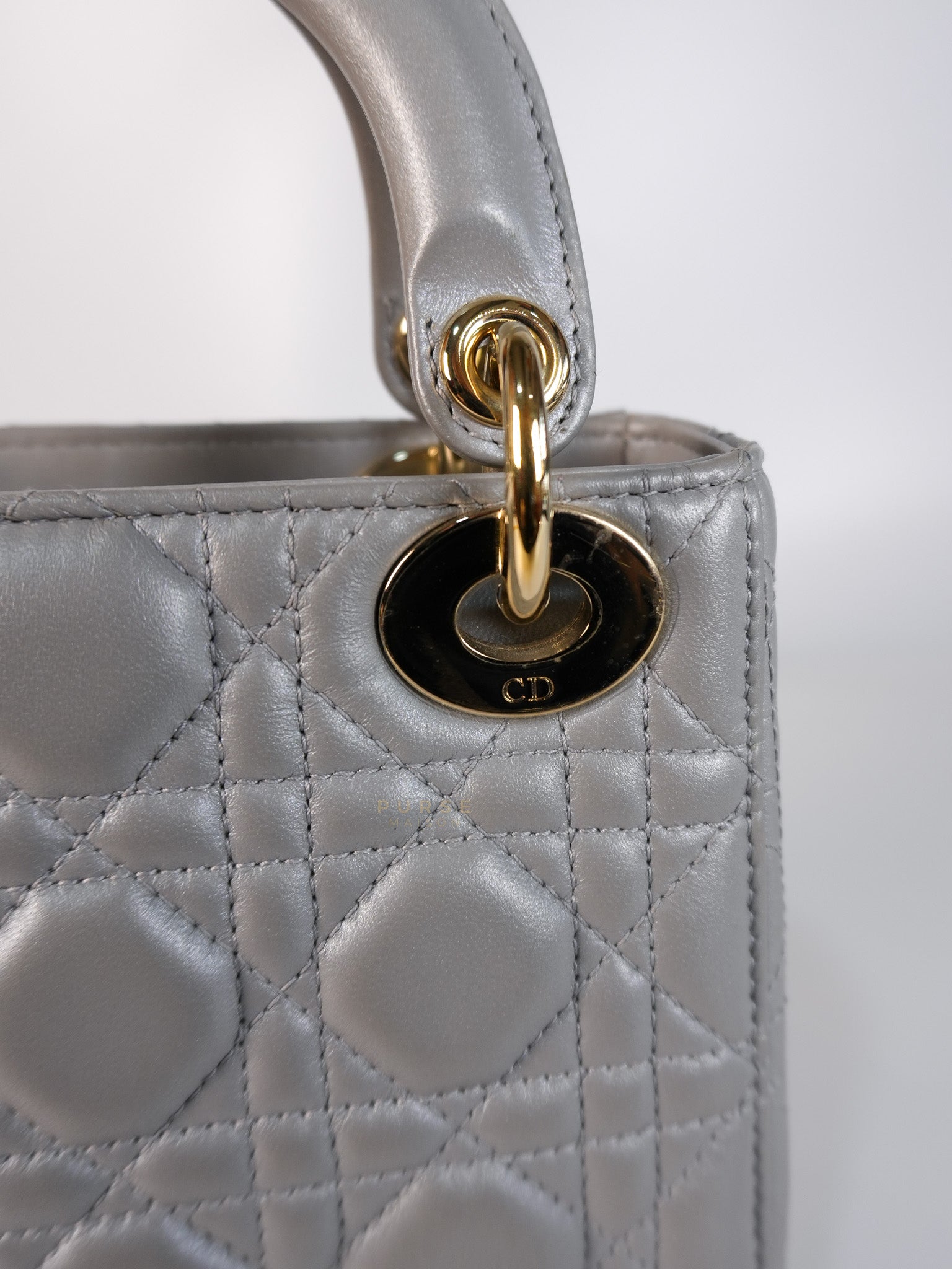 Lady Dior Mini in Gray Cannage Lambskin Leather Light Gold Hardware | Purse Maison Luxury Bags Shop