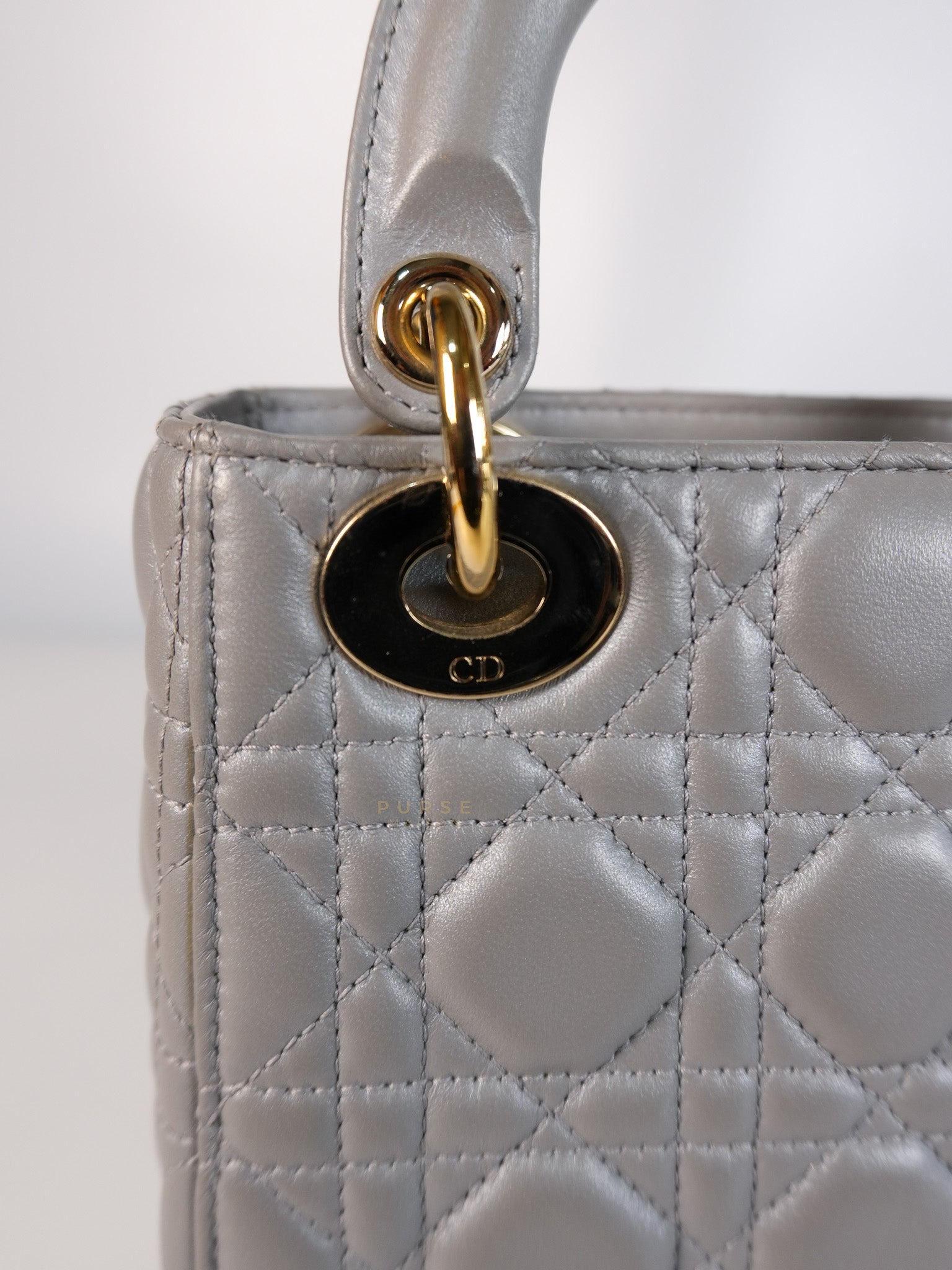 Lady Dior Mini in Gray Cannage Lambskin Leather Light Gold Hardware | Purse Maison Luxury Bags Shop