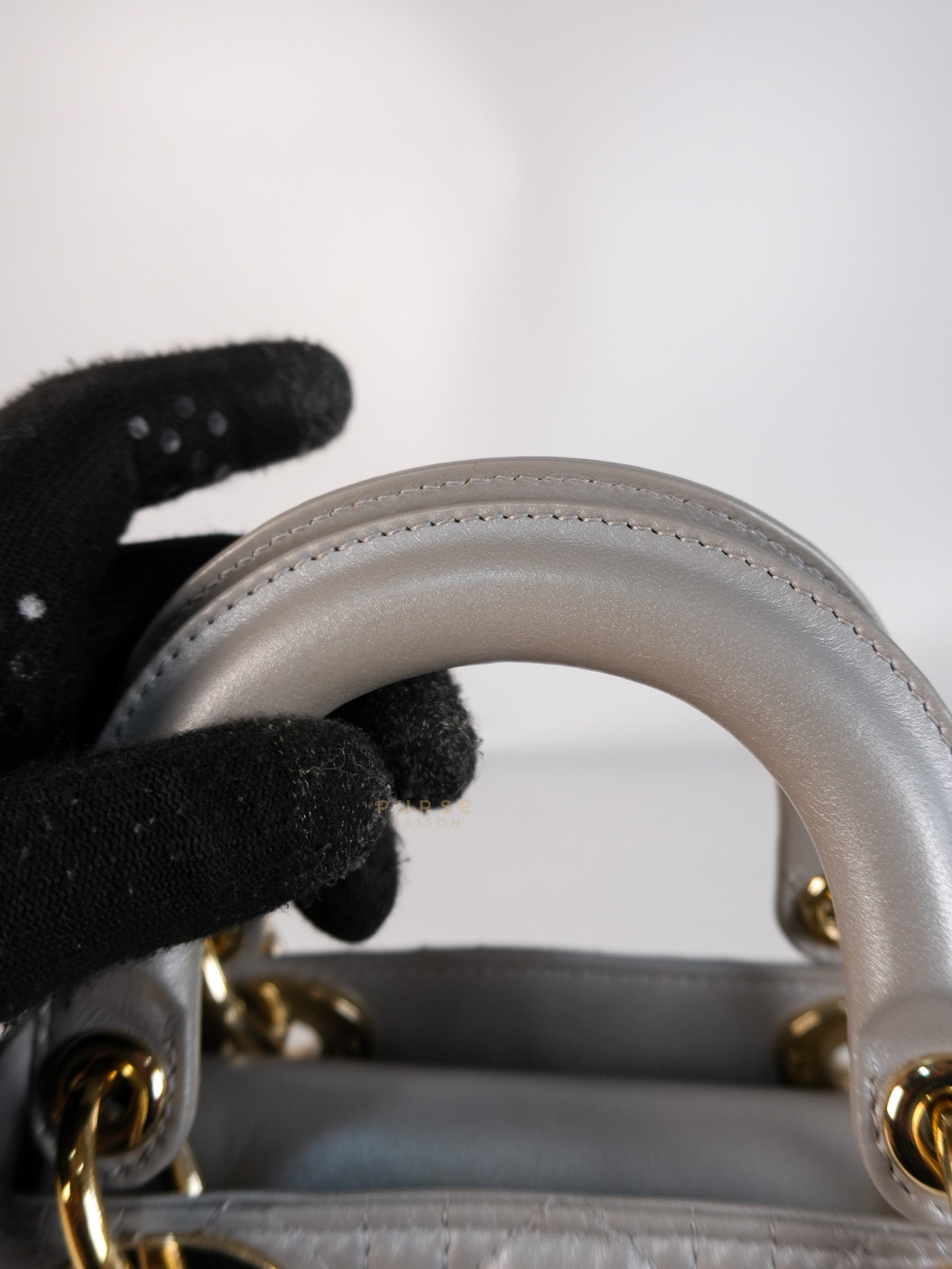 Lady Dior Mini in Gray Cannage Lambskin Leather Light Gold Hardware | Purse Maison Luxury Bags Shop