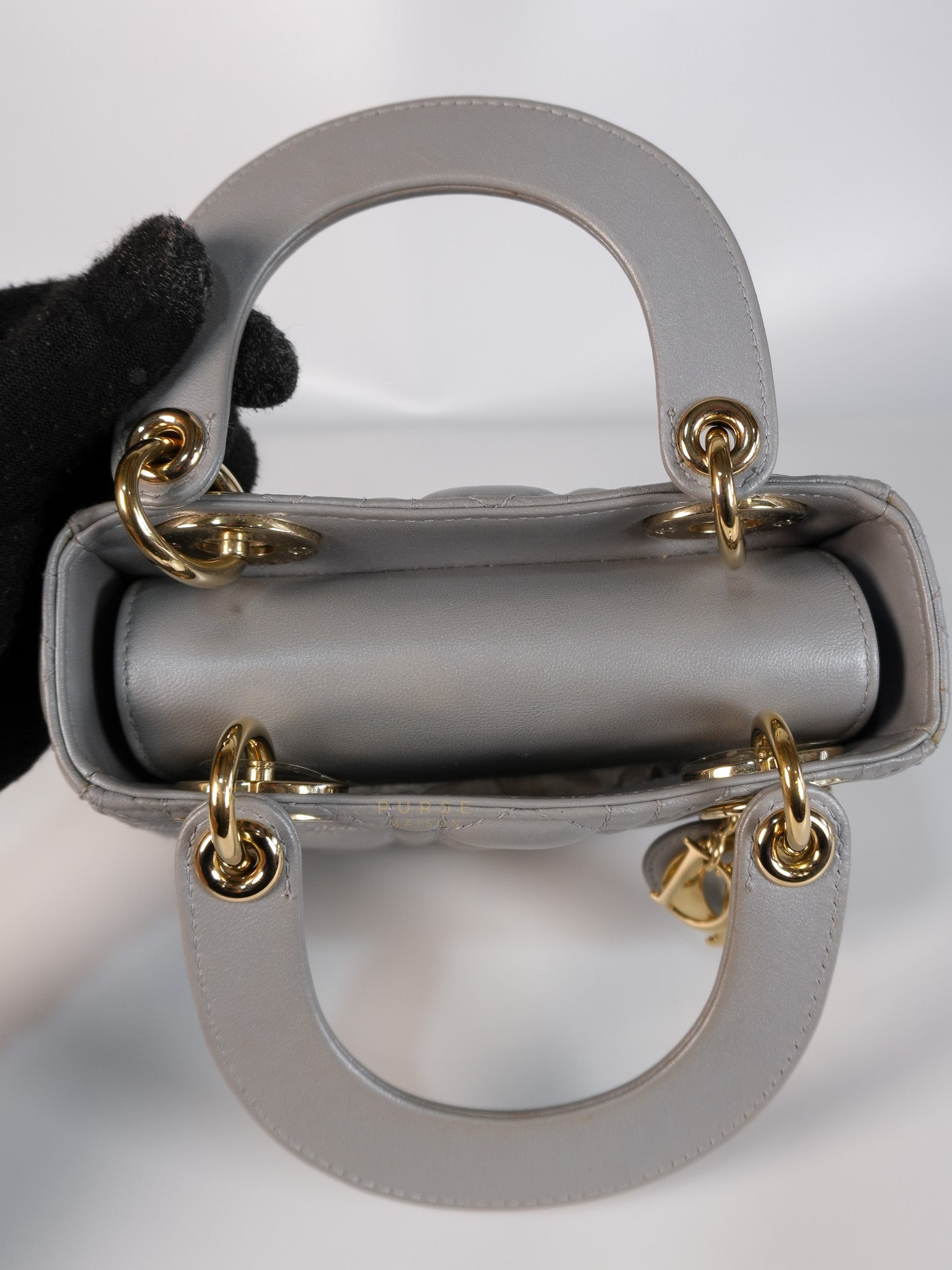 Lady Dior Mini in Gray Cannage Lambskin Leather Light Gold Hardware | Purse Maison Luxury Bags Shop