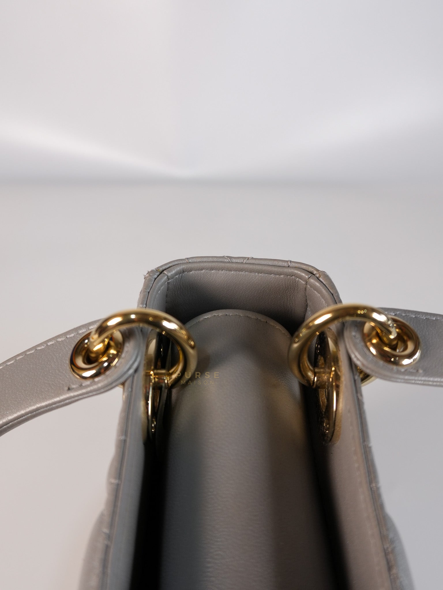 Lady Dior Mini in Gray Cannage Lambskin Leather Light Gold Hardware | Purse Maison Luxury Bags Shop