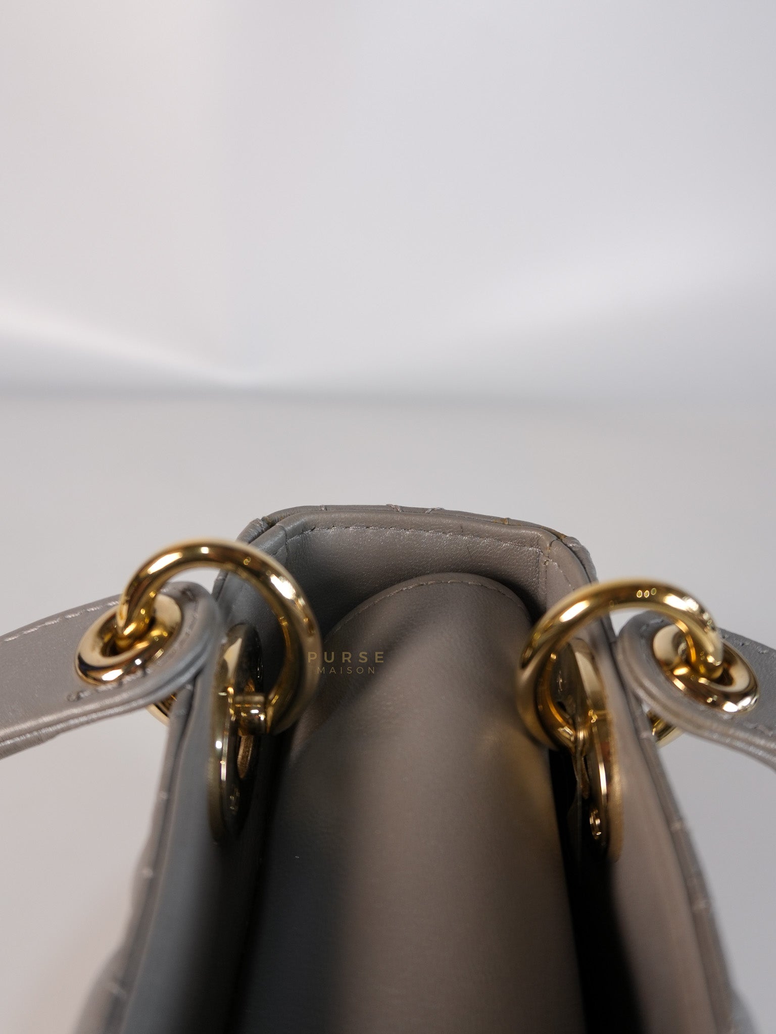 Lady Dior Mini in Gray Cannage Lambskin Leather Light Gold Hardware | Purse Maison Luxury Bags Shop