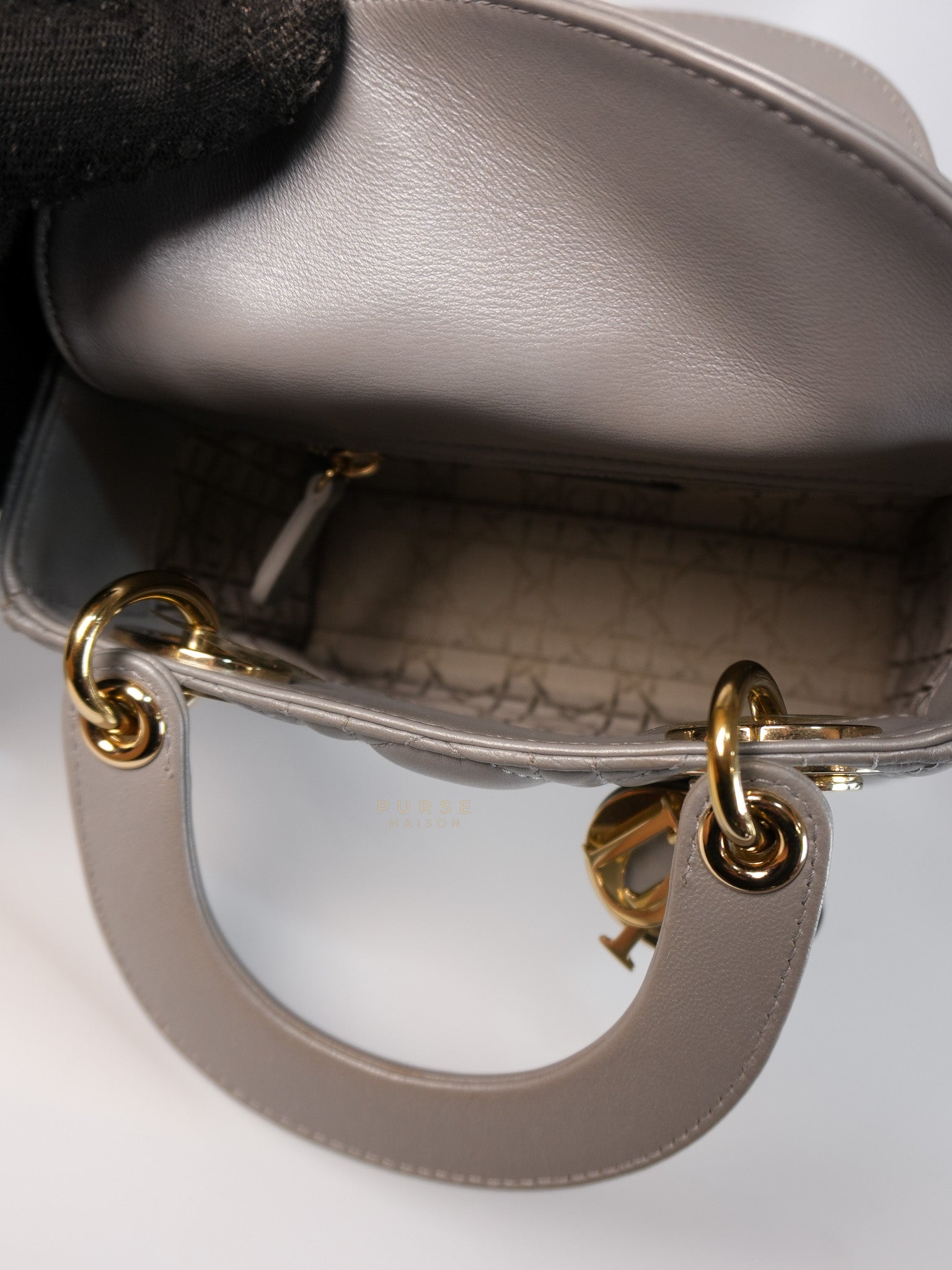 Lady Dior Mini in Gray Cannage Lambskin Leather Light Gold Hardware | Purse Maison Luxury Bags Shop