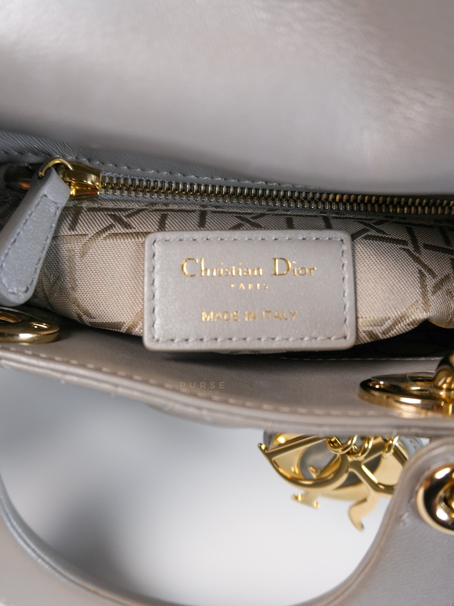 Lady Dior Mini in Gray Cannage Lambskin Leather Light Gold Hardware | Purse Maison Luxury Bags Shop