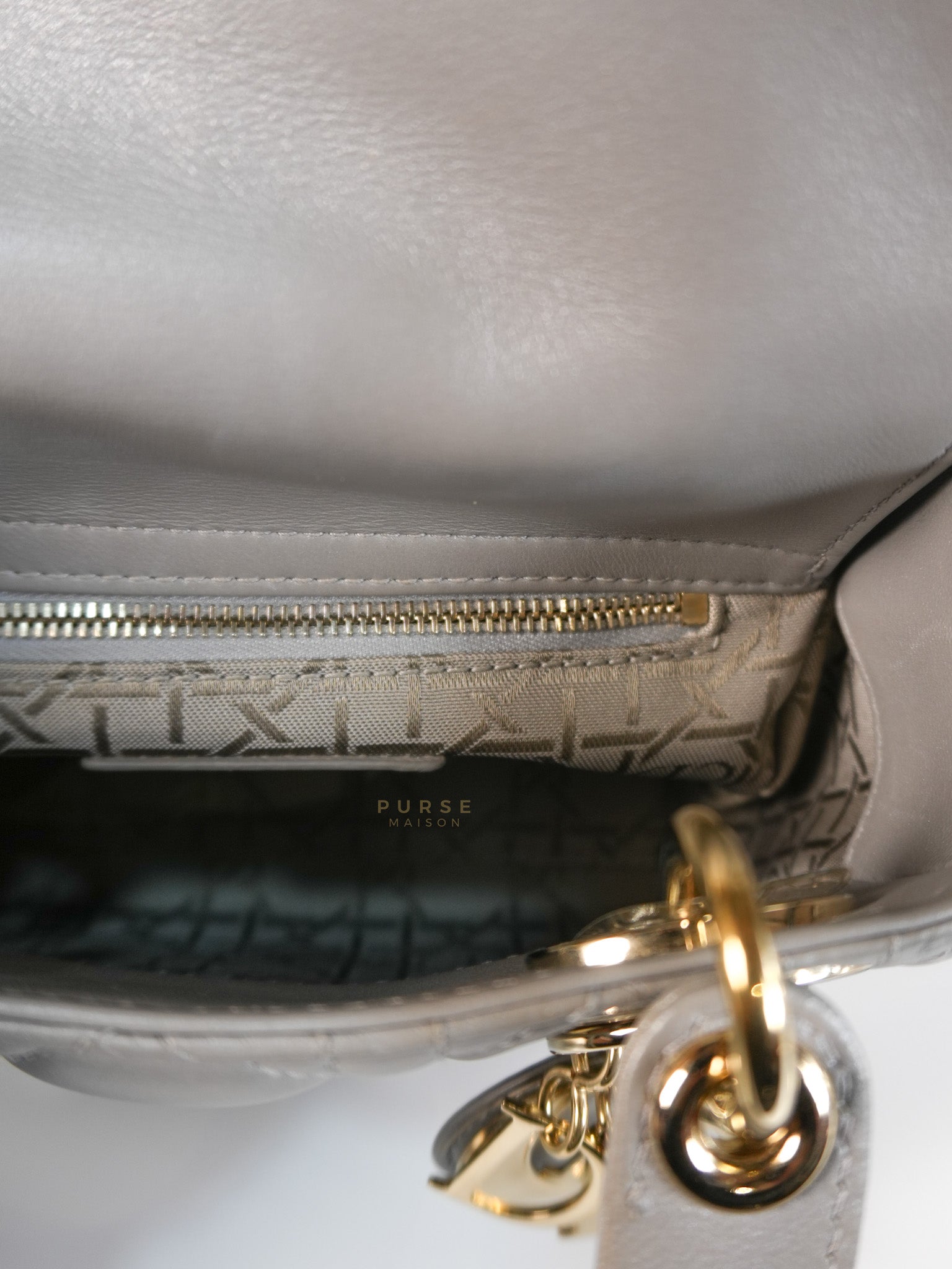 Lady Dior Mini in Gray Cannage Lambskin Leather Light Gold Hardware | Purse Maison Luxury Bags Shop