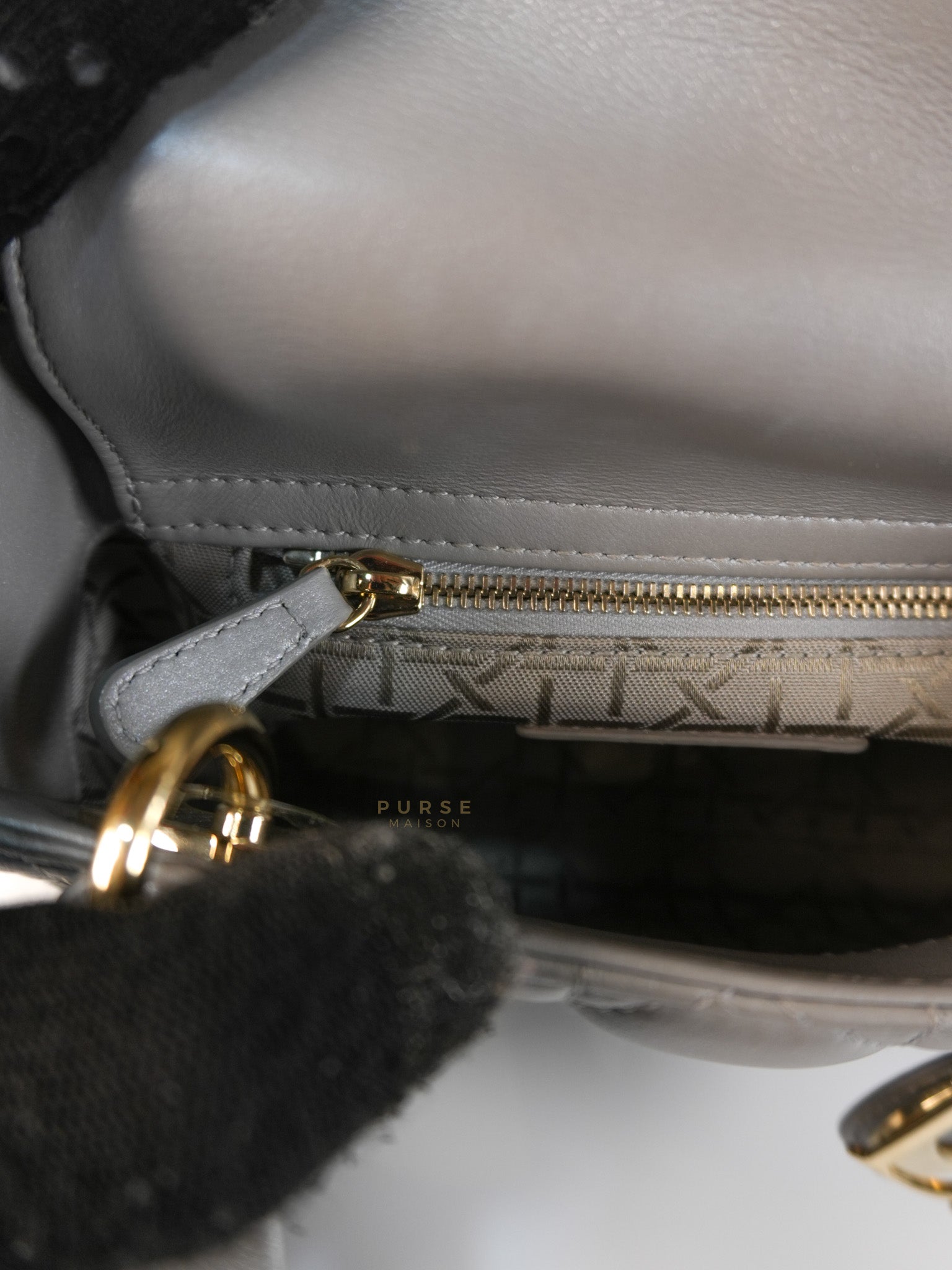 Lady Dior Mini in Gray Cannage Lambskin Leather Light Gold Hardware | Purse Maison Luxury Bags Shop