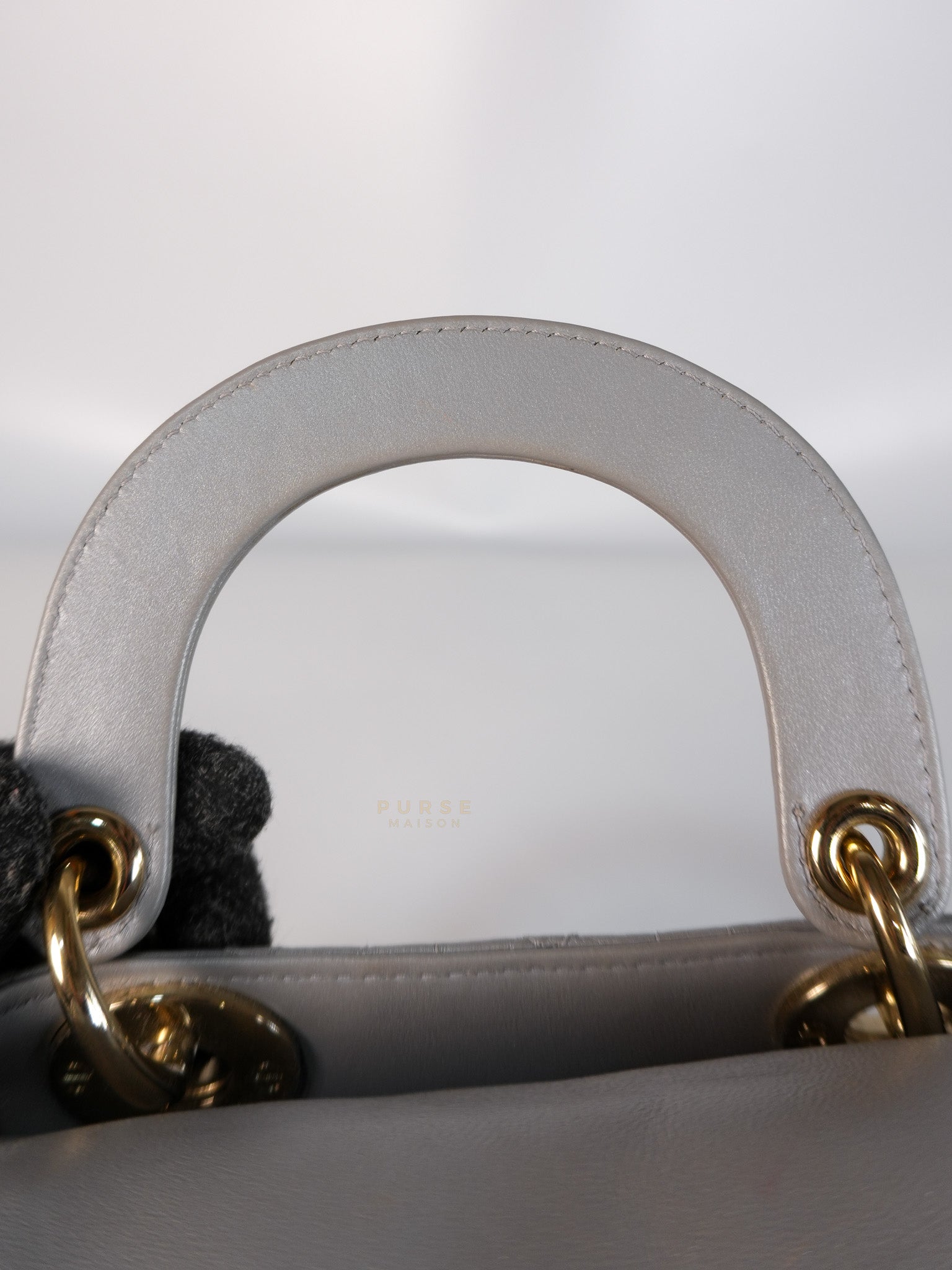 Lady Dior Mini in Gray Cannage Lambskin Leather Light Gold Hardware | Purse Maison Luxury Bags Shop