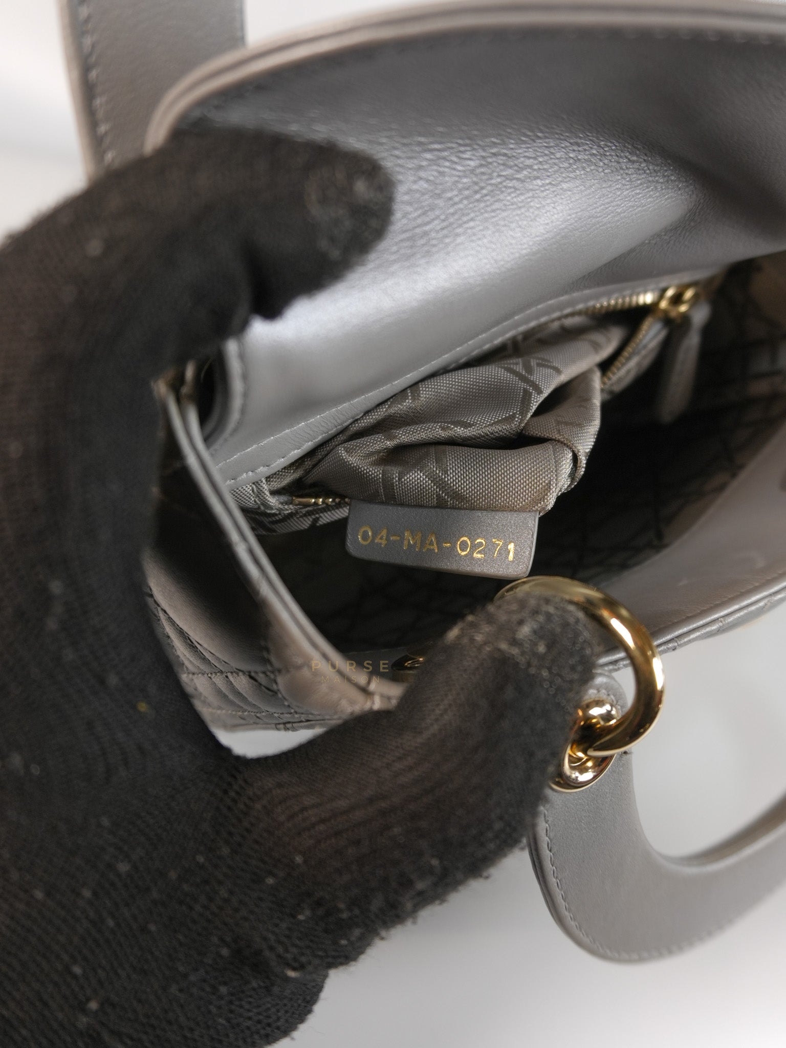 Lady Dior Mini in Gray Cannage Lambskin Leather Light Gold Hardware | Purse Maison Luxury Bags Shop