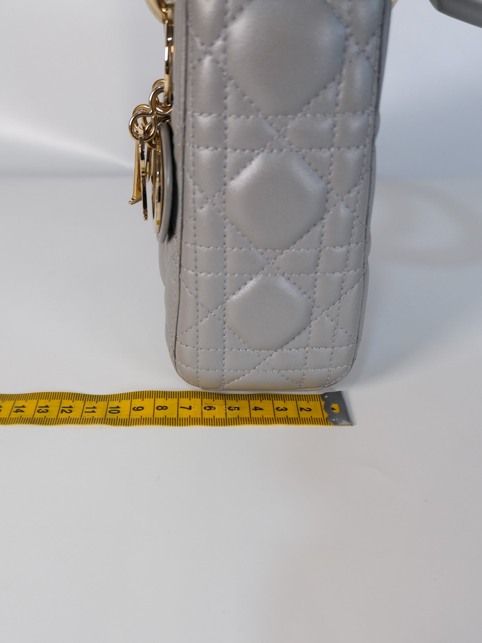 Lady Dior Mini in Gray Cannage Lambskin Leather Light Gold Hardware | Purse Maison Luxury Bags Shop