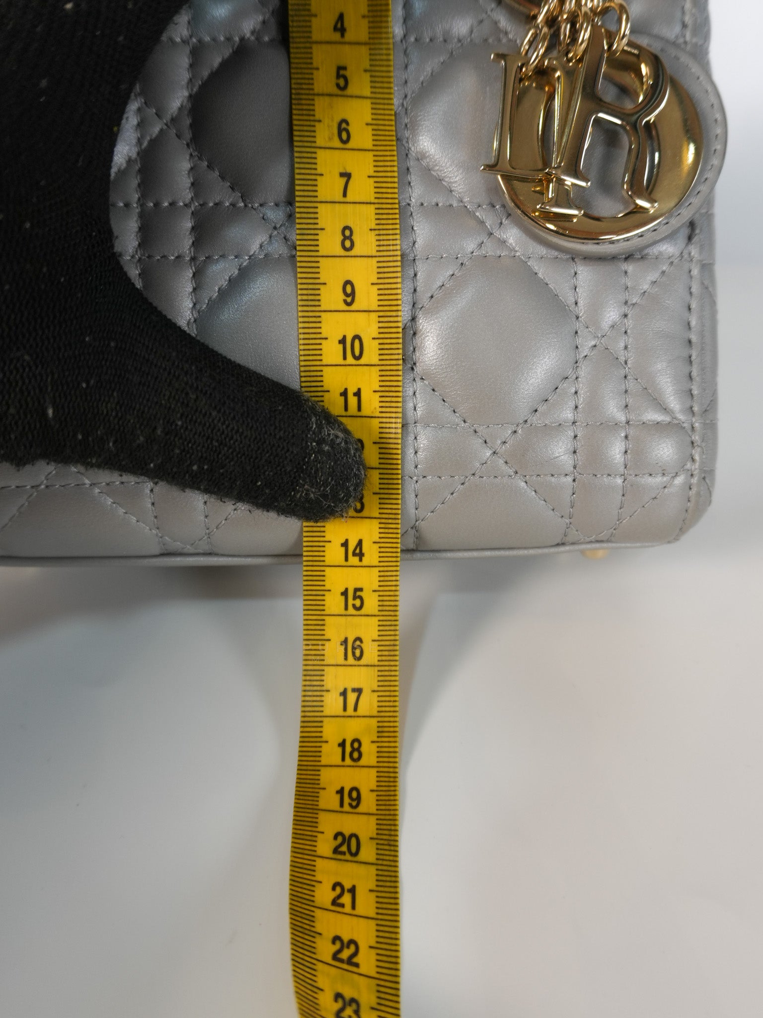 Lady Dior Mini in Gray Cannage Lambskin Leather Light Gold Hardware | Purse Maison Luxury Bags Shop