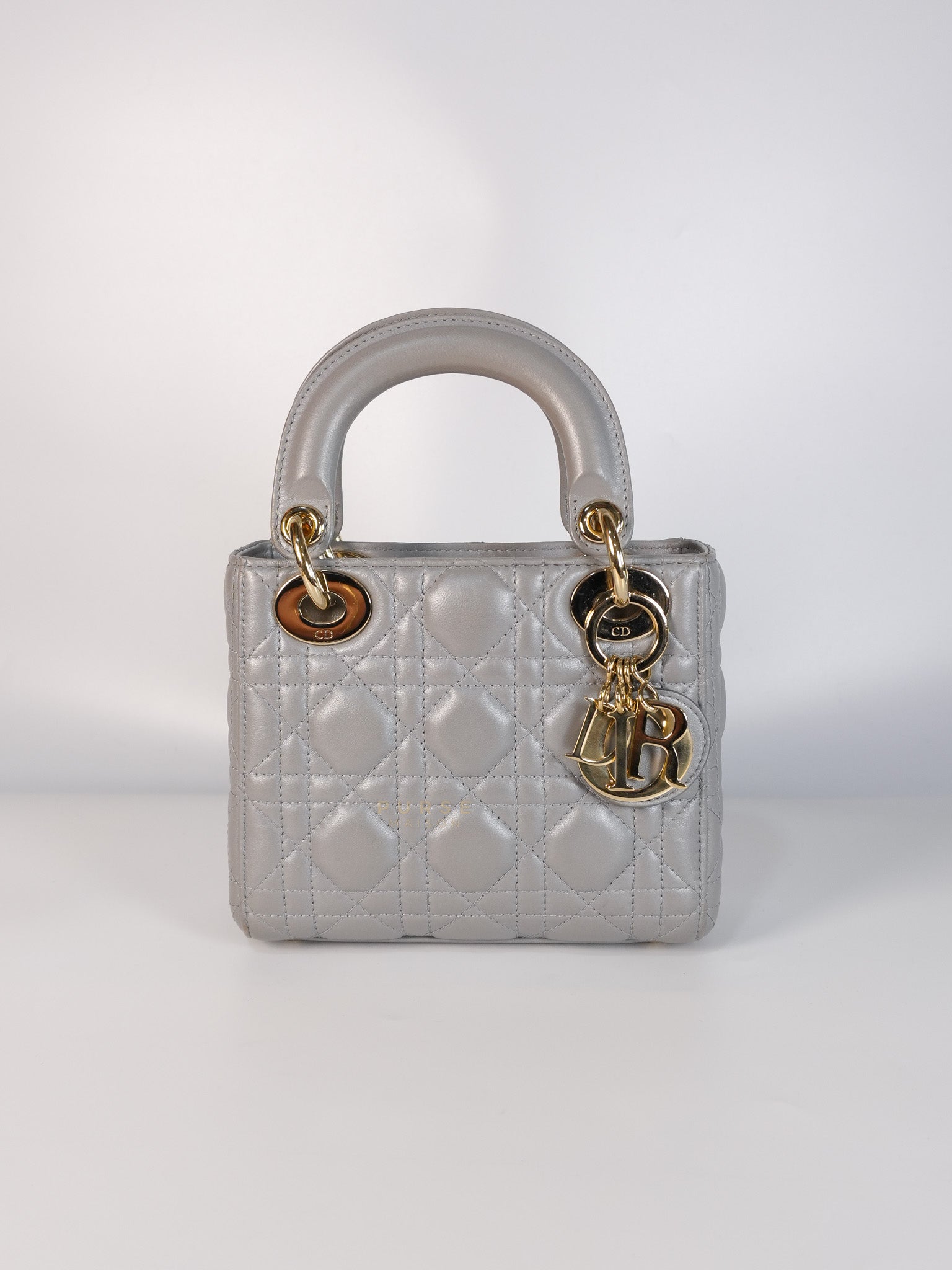 Lady Dior Mini in Gray Cannage Lambskin Leather Light Gold Hardware | Purse Maison Luxury Bags Shop