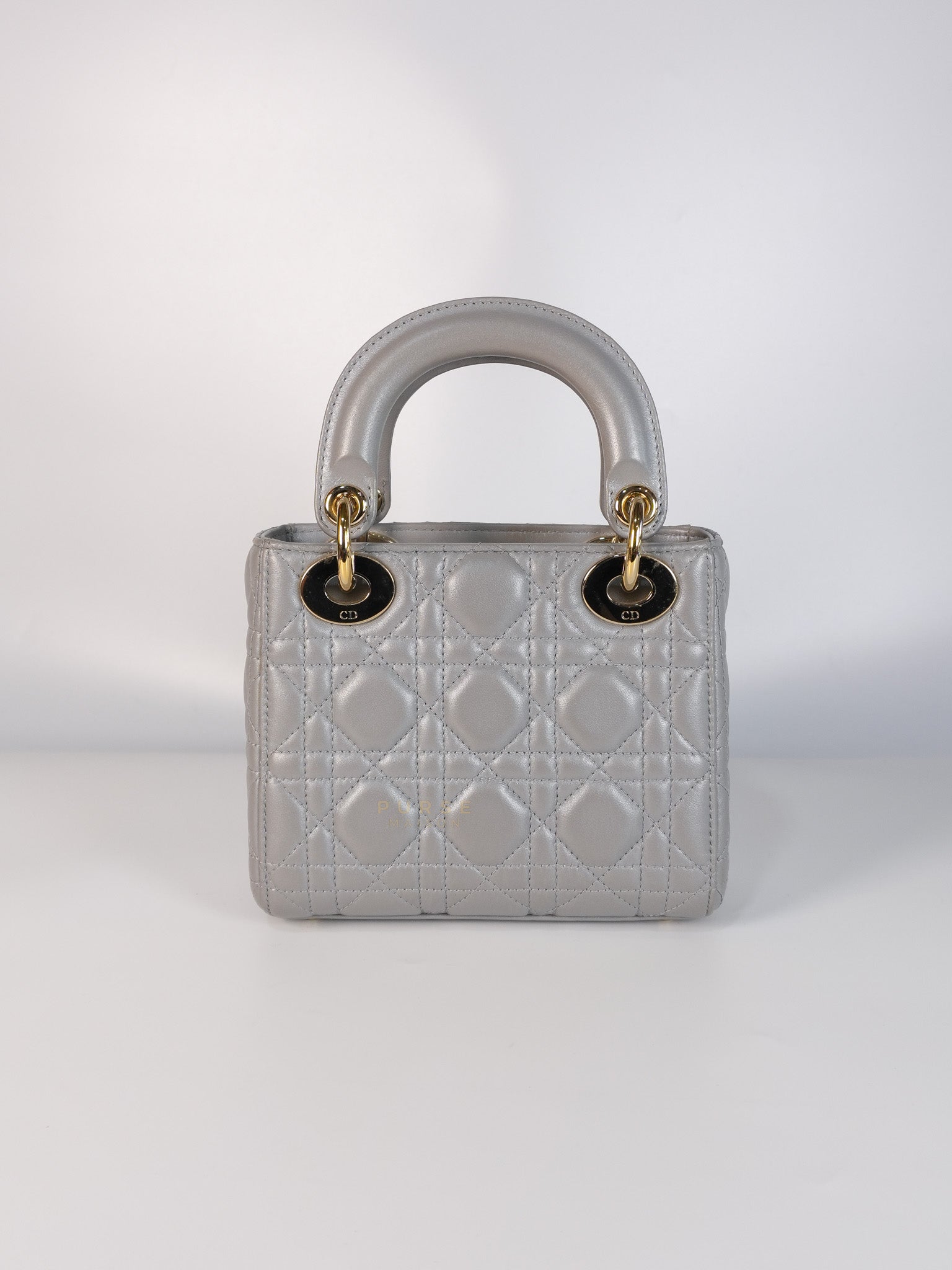 Lady Dior Mini in Gray Cannage Lambskin Leather Light Gold Hardware | Purse Maison Luxury Bags Shop