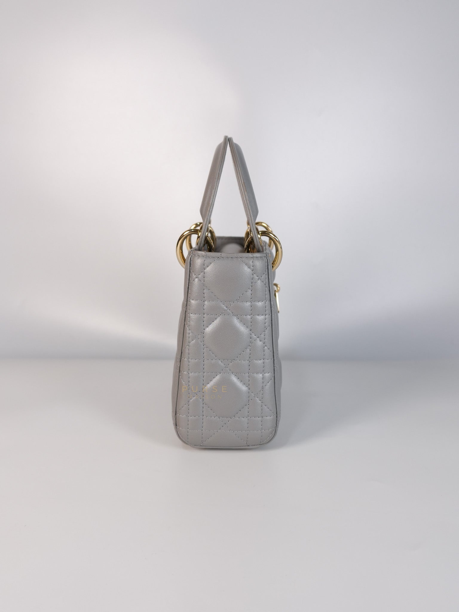 Lady Dior Mini in Gray Cannage Lambskin Leather Light Gold Hardware | Purse Maison Luxury Bags Shop