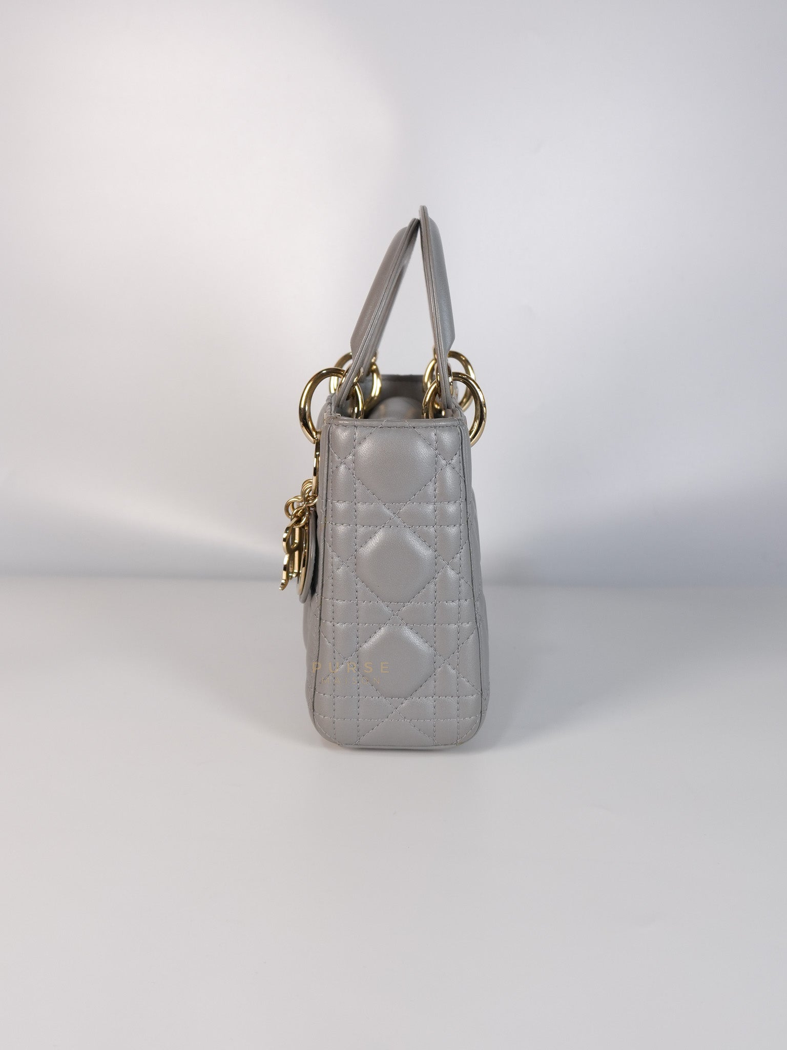 Lady Dior Mini in Gray Cannage Lambskin Leather Light Gold Hardware | Purse Maison Luxury Bags Shop