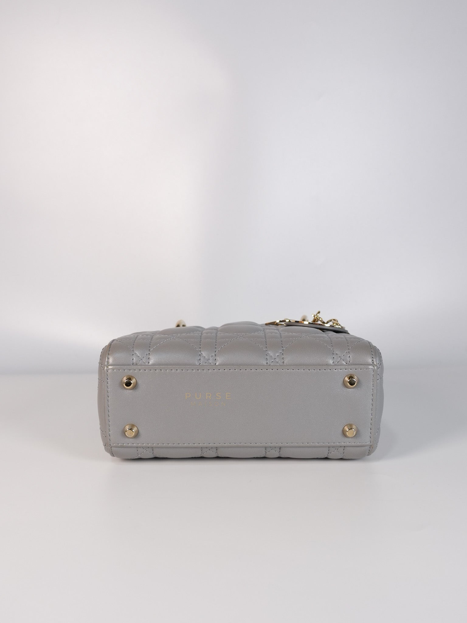 Lady Dior Mini in Gray Cannage Lambskin Leather Light Gold Hardware | Purse Maison Luxury Bags Shop