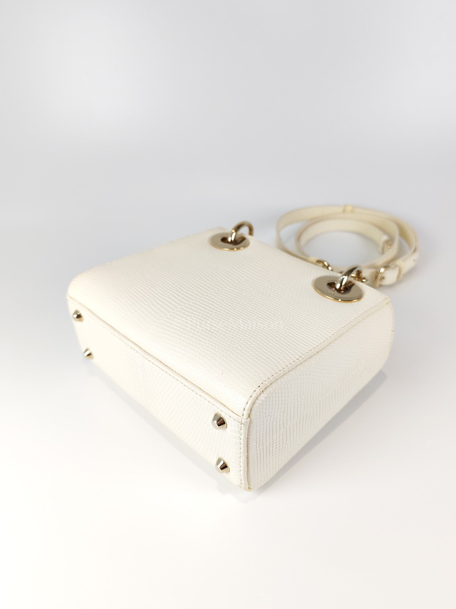 Lady Dior Mini in White Lizzard Leather & Light Gold Hardware | Purse Maison Luxury Bags Shop