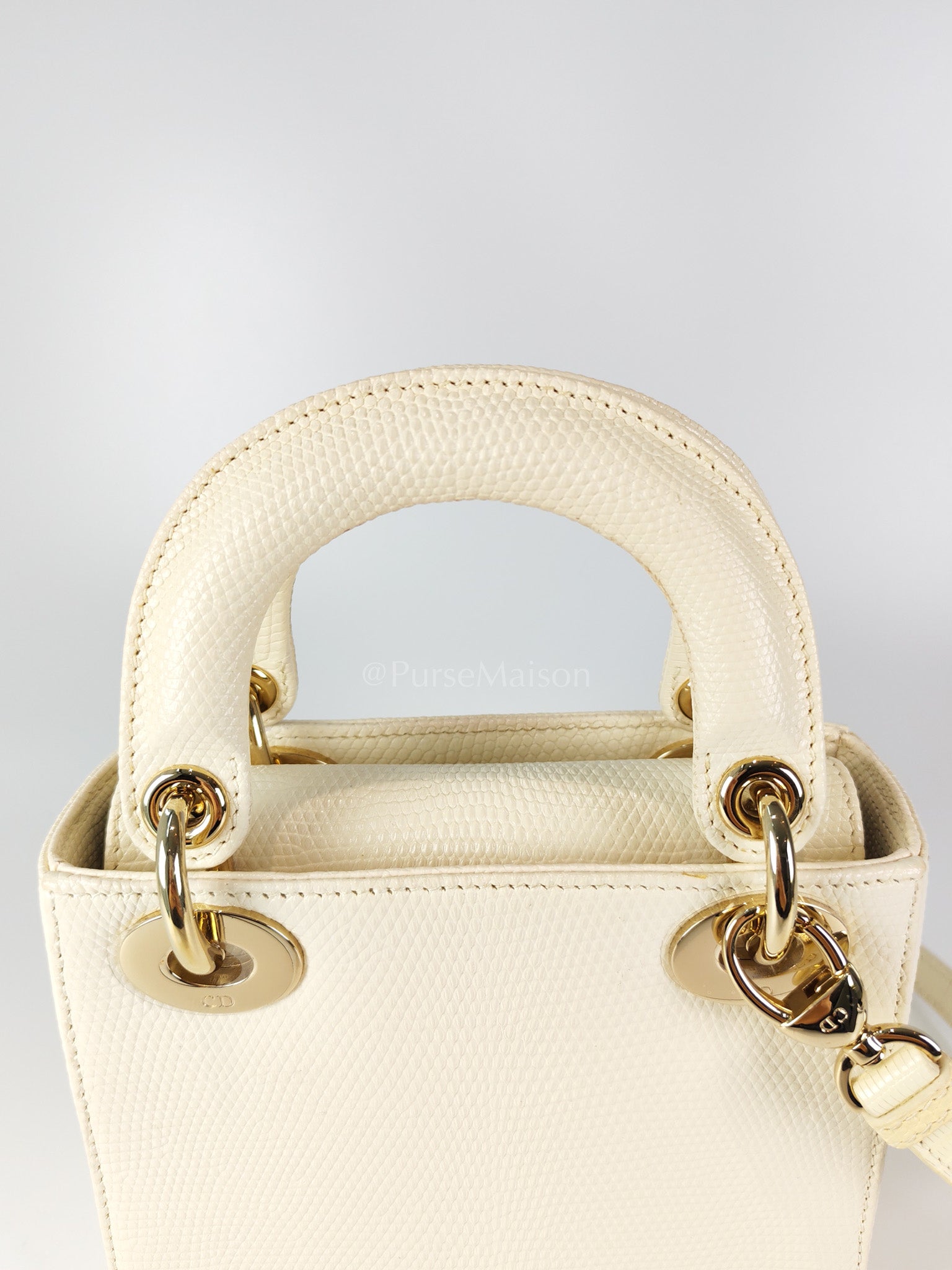 Lady Dior Mini in White Lizzard Leather & Light Gold Hardware | Purse Maison Luxury Bags Shop
