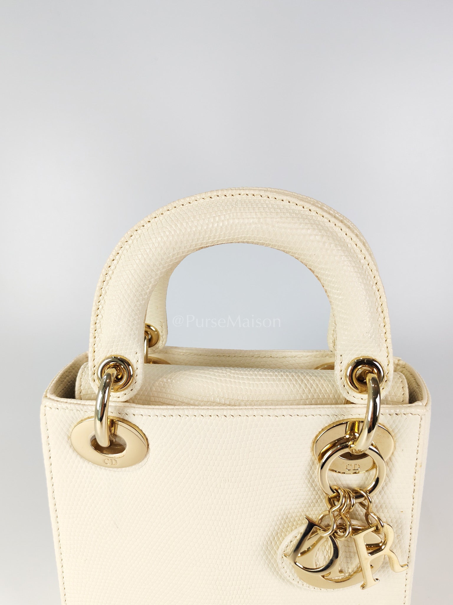 Lady Dior Mini in White Lizzard Leather & Light Gold Hardware | Purse Maison Luxury Bags Shop