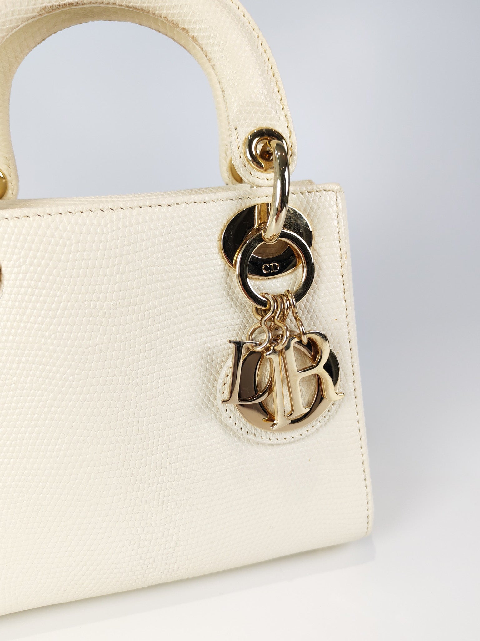 Lady Dior Mini in White Lizzard Leather & Light Gold Hardware | Purse Maison Luxury Bags Shop