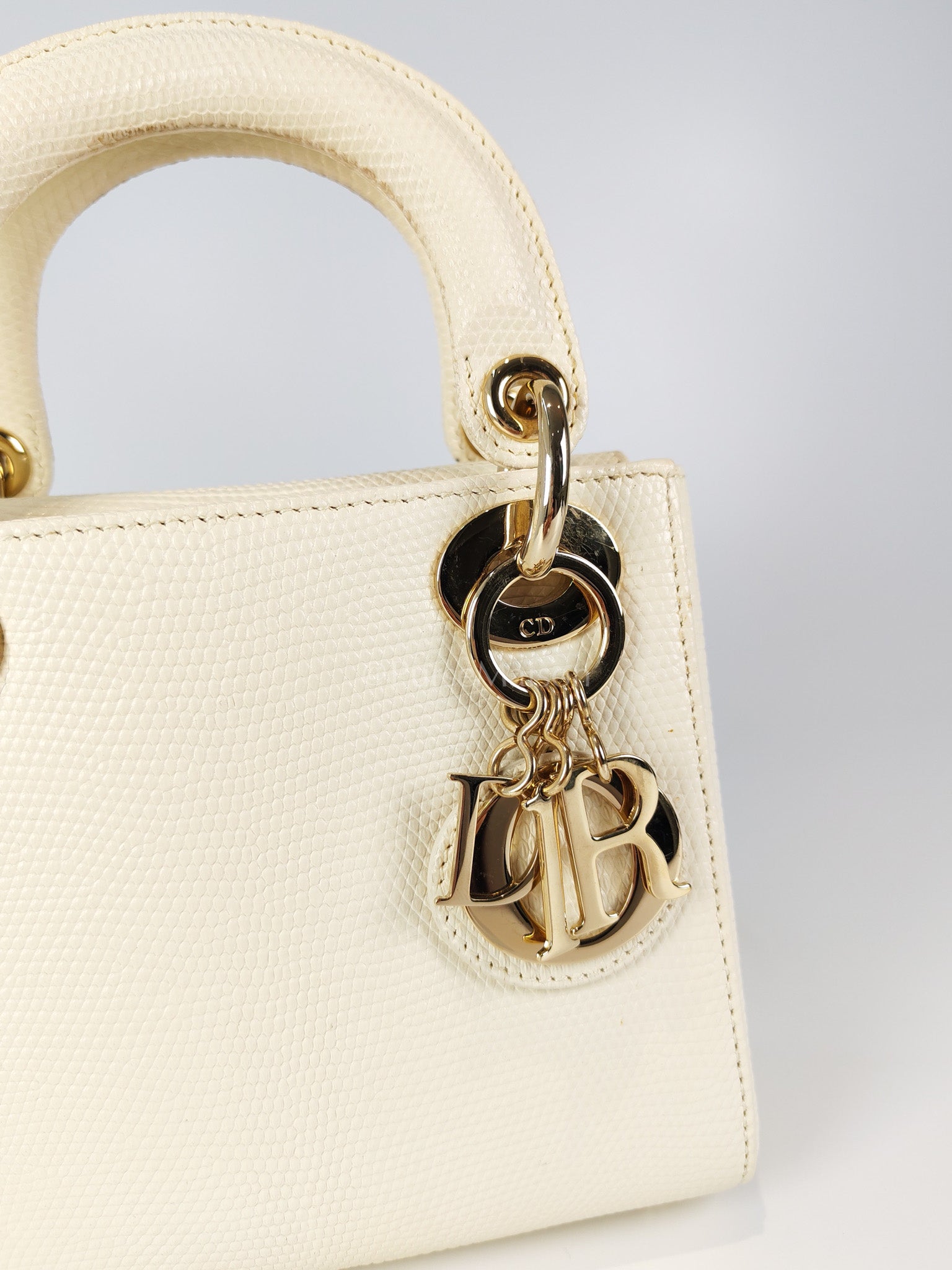 Lady Dior Mini in White Lizzard Leather & Light Gold Hardware | Purse Maison Luxury Bags Shop
