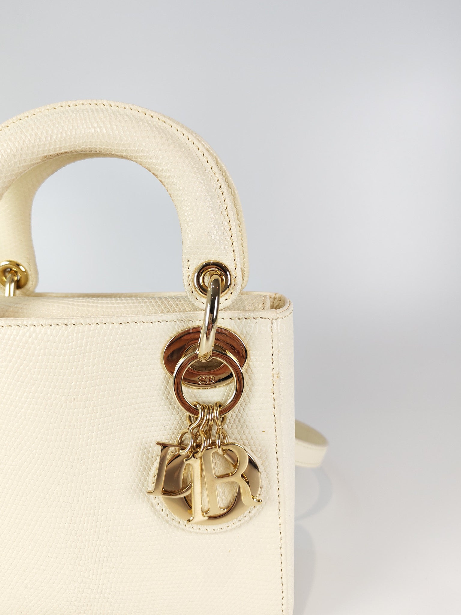 Lady Dior Mini in White Lizzard Leather & Light Gold Hardware | Purse Maison Luxury Bags Shop