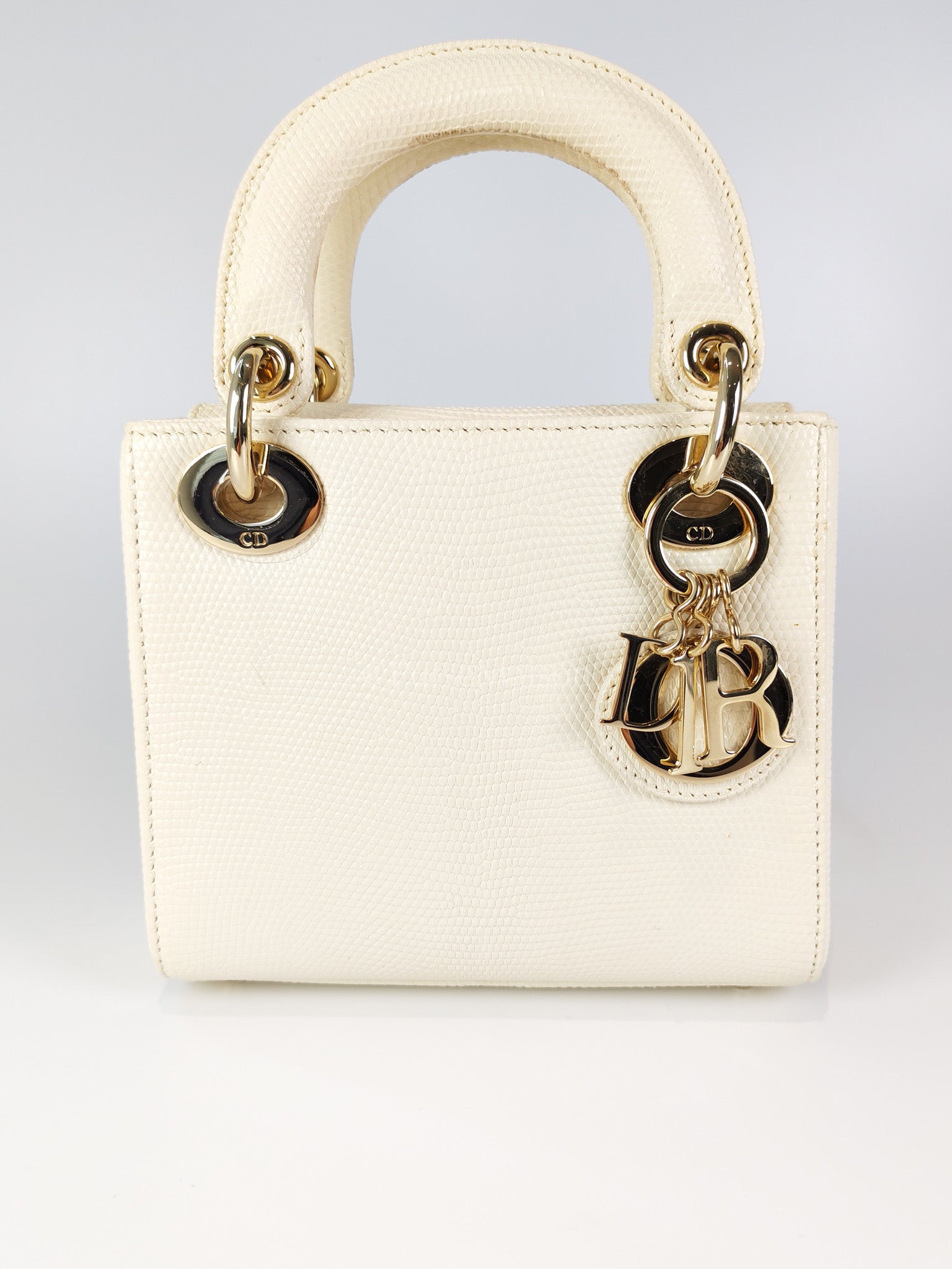 Lady Dior Mini in White Lizzard Leather & Light Gold Hardware | Purse Maison Luxury Bags Shop