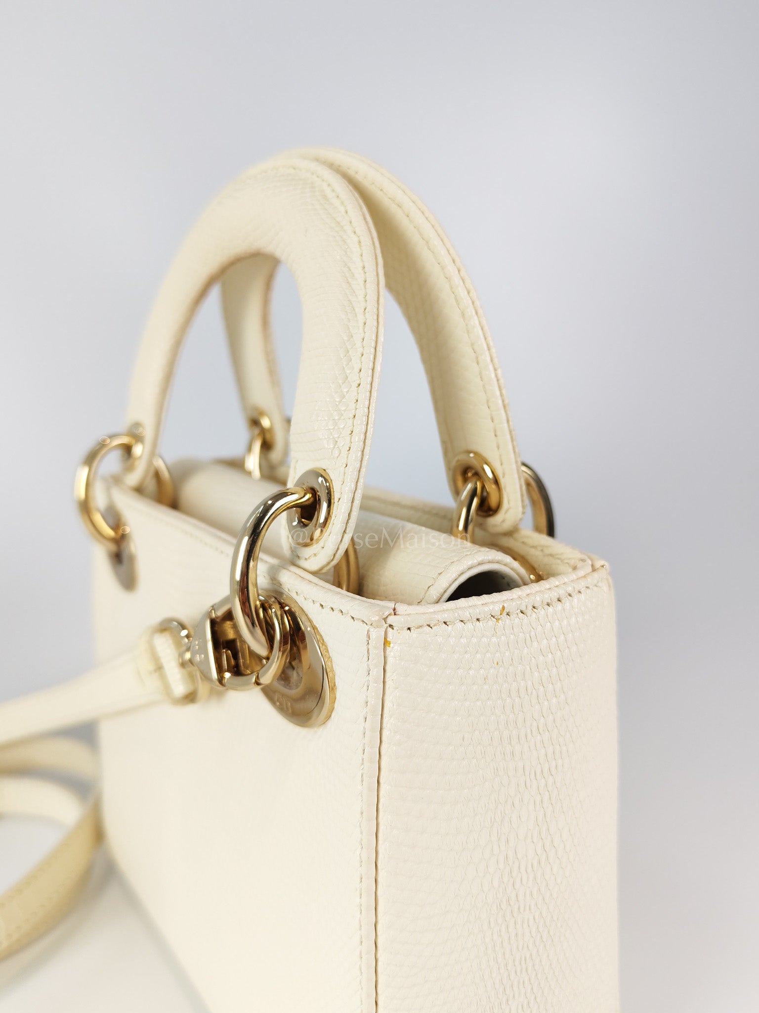 Lady Dior Mini in White Lizzard Leather & Light Gold Hardware | Purse Maison Luxury Bags Shop