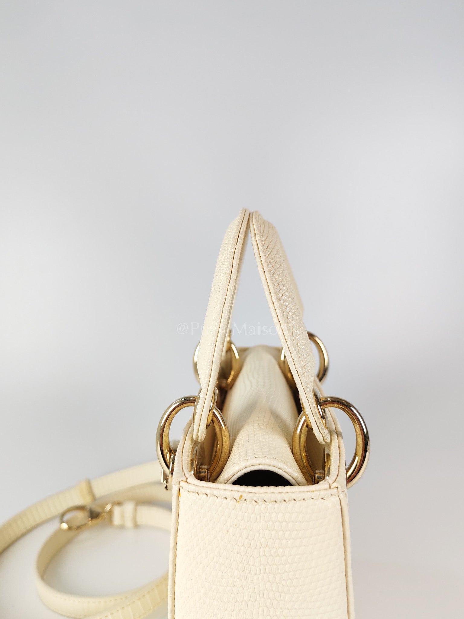 Lady Dior Mini in White Lizzard Leather & Light Gold Hardware | Purse Maison Luxury Bags Shop