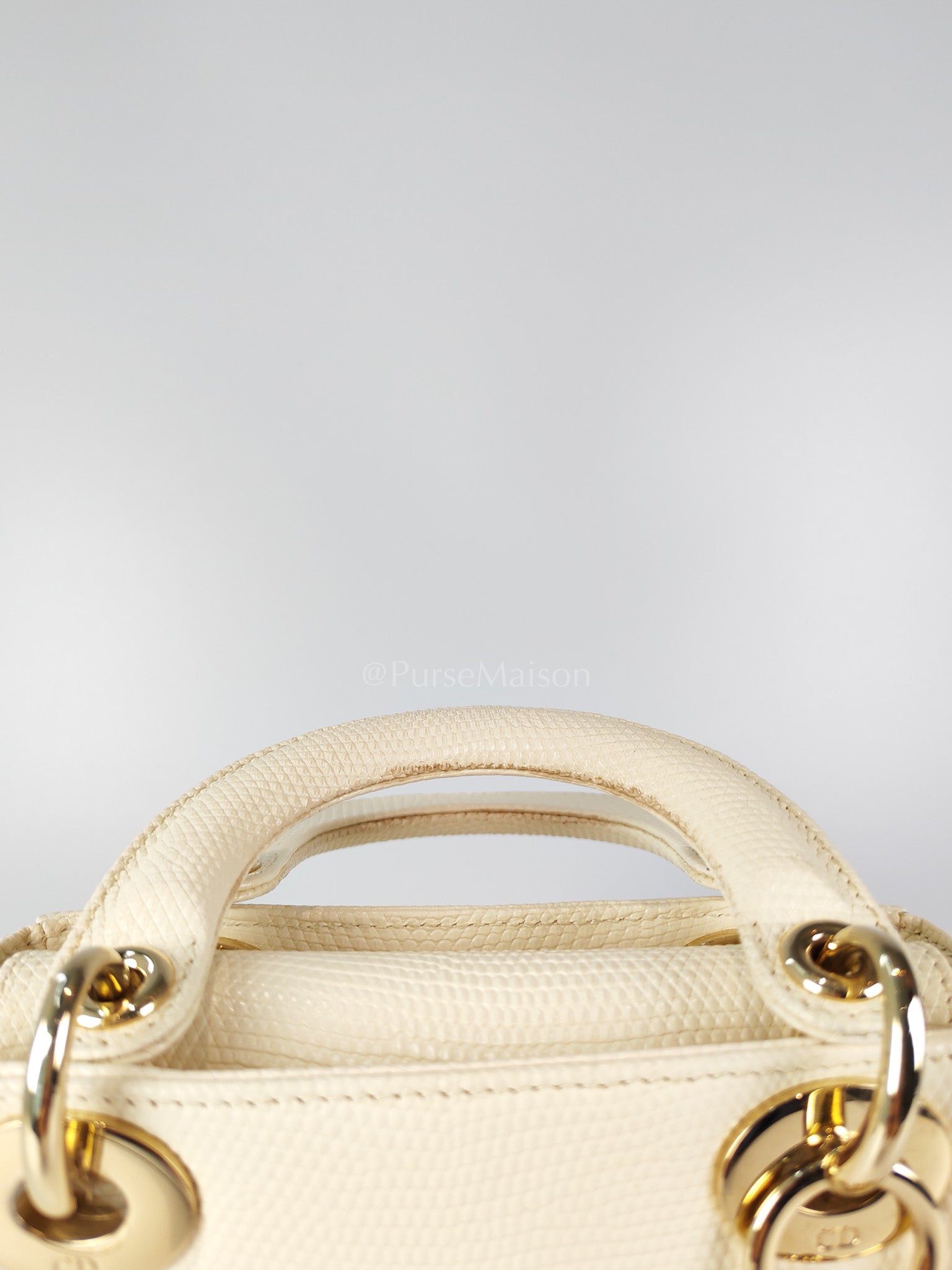 Lady Dior Mini in White Lizzard Leather & Light Gold Hardware | Purse Maison Luxury Bags Shop