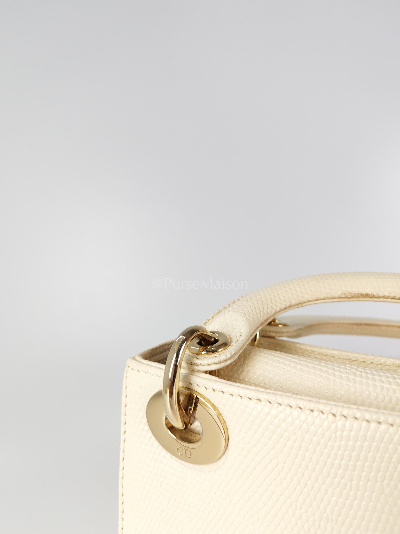 Lady Dior Mini in White Lizzard Leather & Light Gold Hardware | Purse Maison Luxury Bags Shop