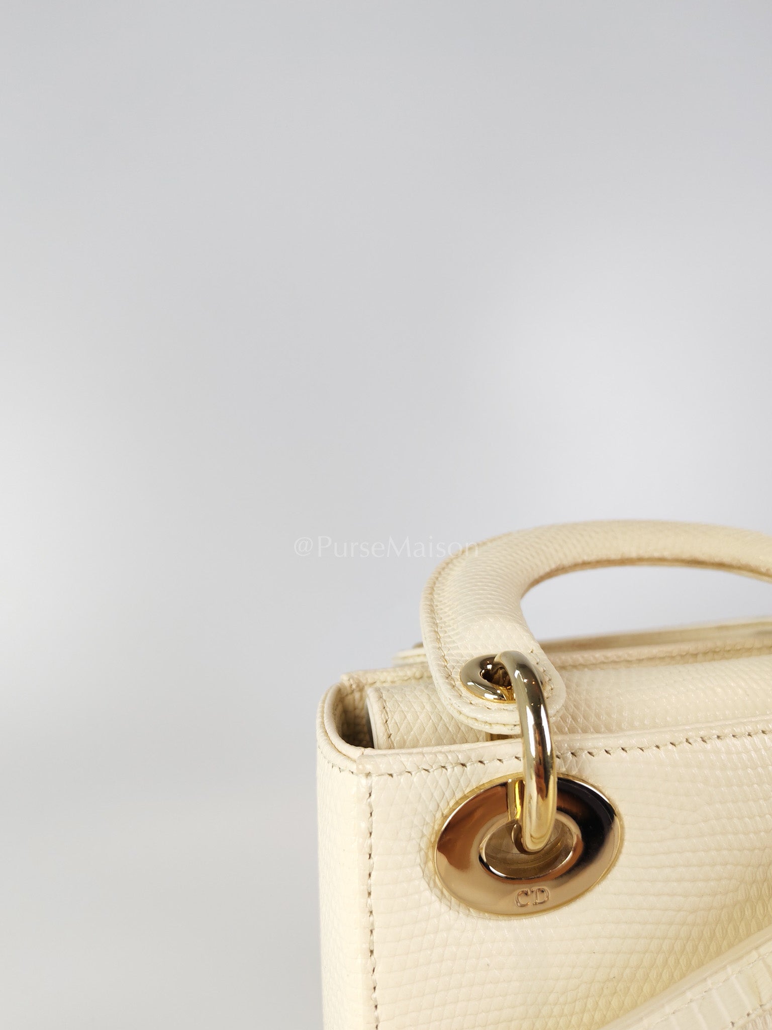 Lady Dior Mini in White Lizzard Leather & Light Gold Hardware | Purse Maison Luxury Bags Shop