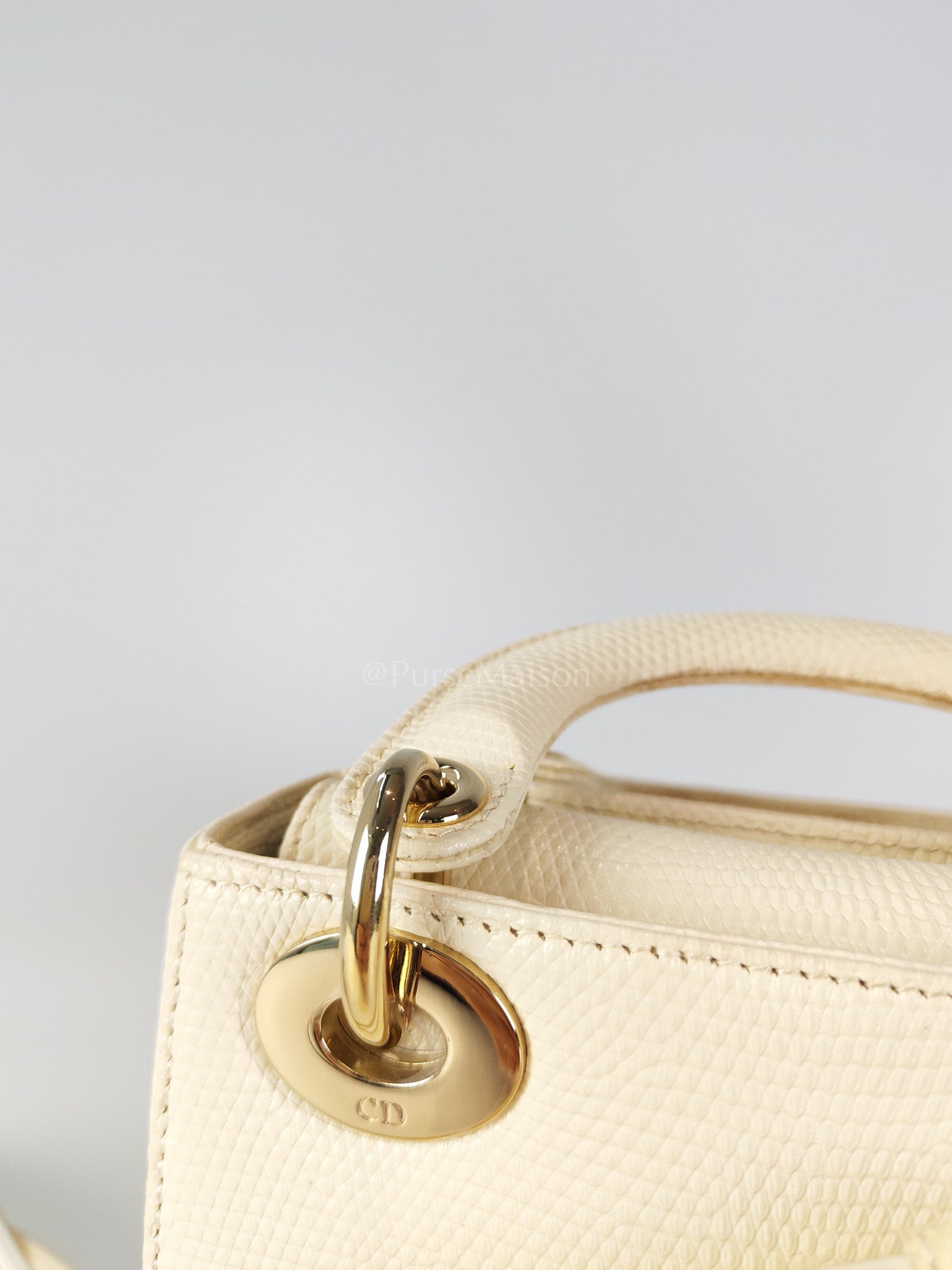 Lady Dior Mini in White Lizzard Leather & Light Gold Hardware | Purse Maison Luxury Bags Shop