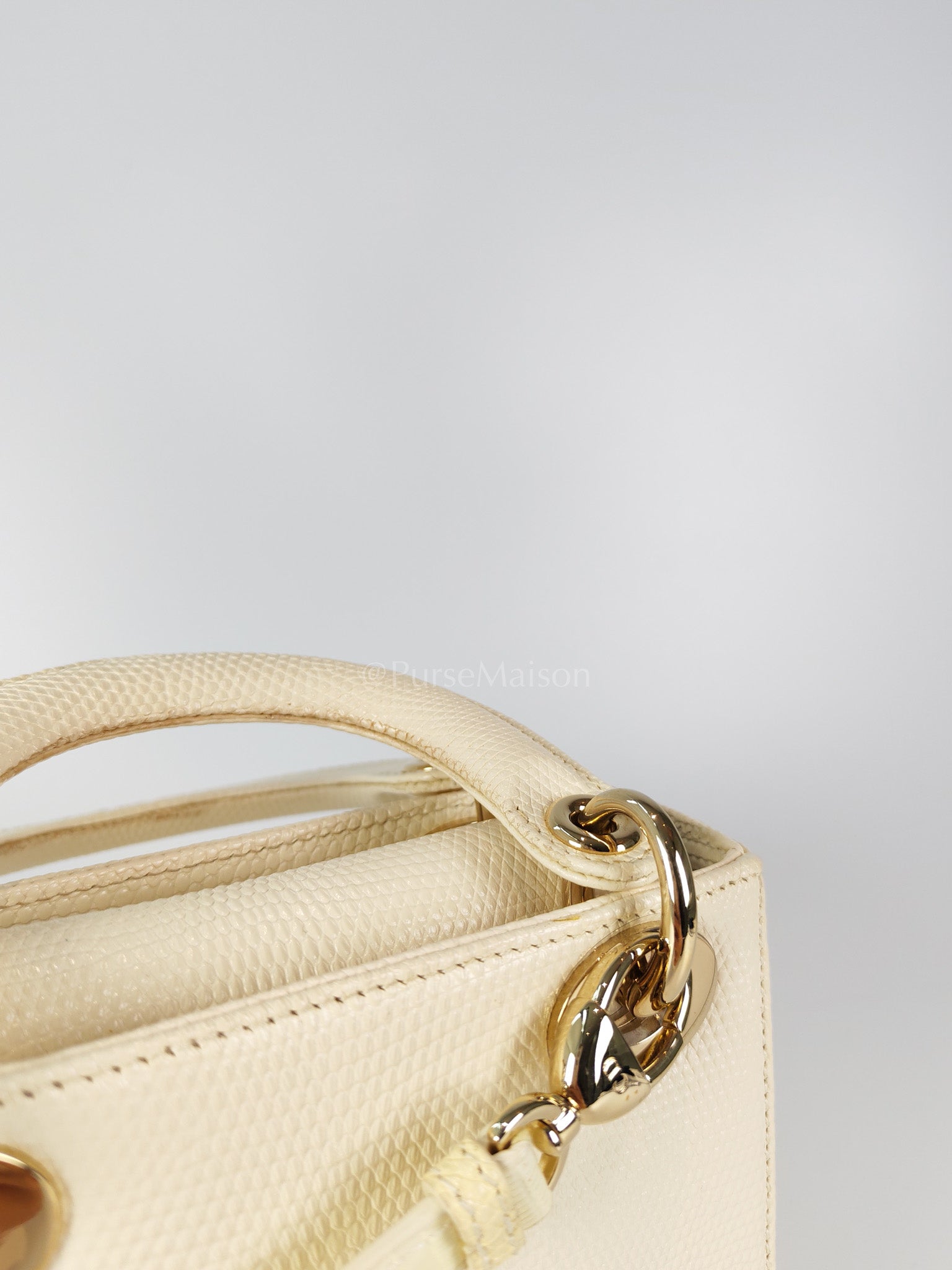 Lady Dior Mini in White Lizzard Leather & Light Gold Hardware | Purse Maison Luxury Bags Shop