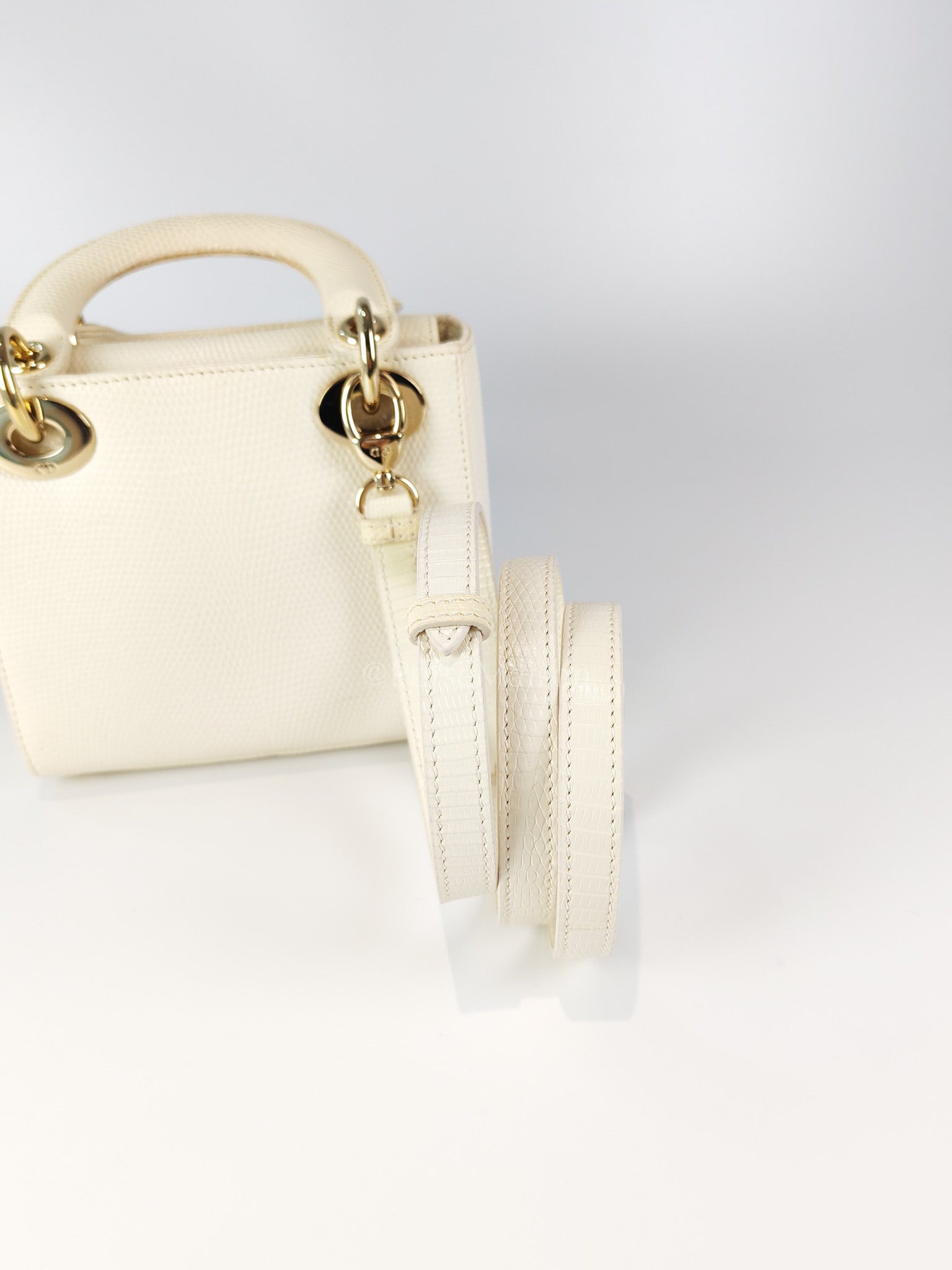 Lady Dior Mini in White Lizzard Leather & Light Gold Hardware | Purse Maison Luxury Bags Shop