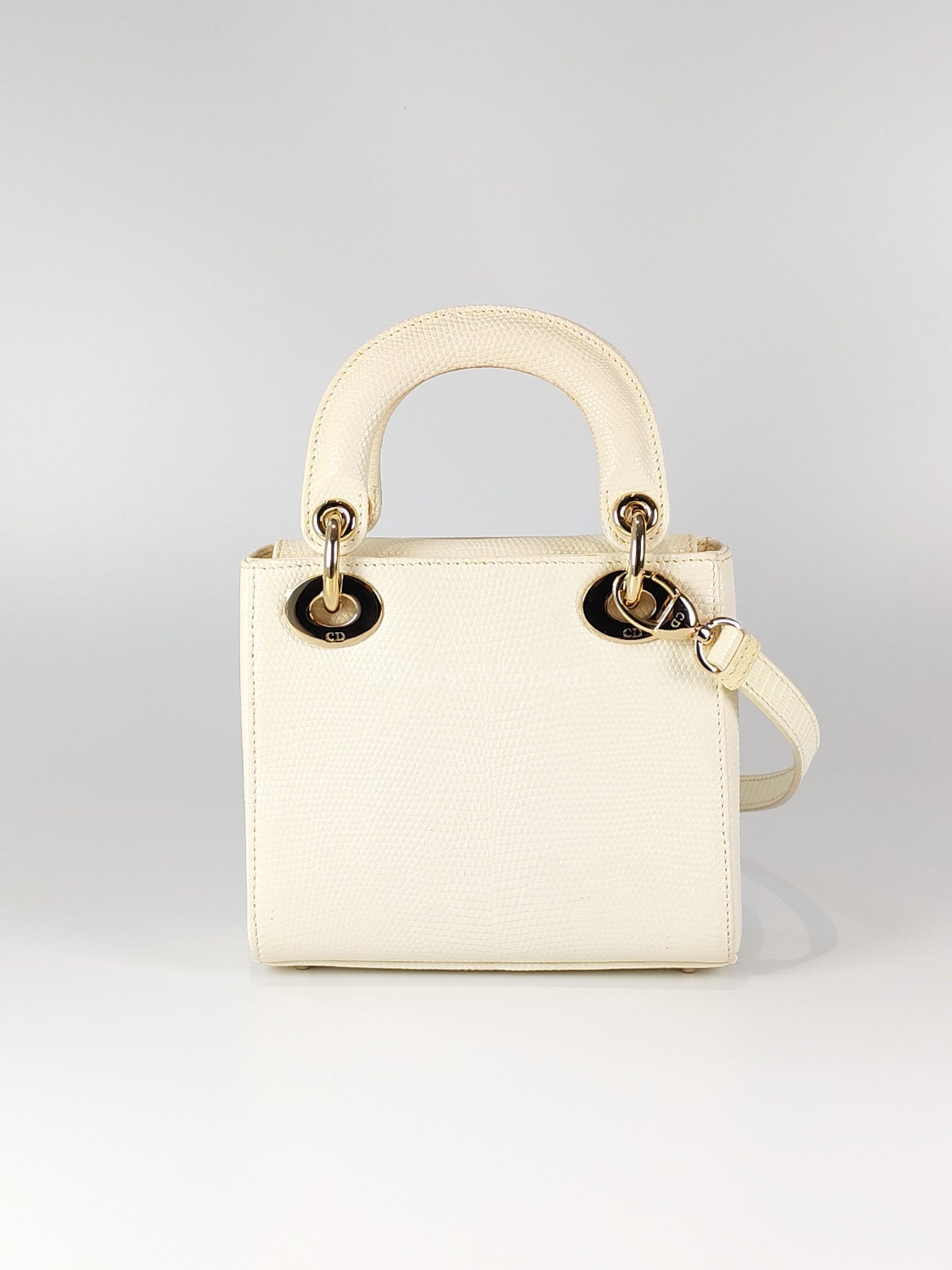 Lady Dior Mini in White Lizzard Leather & Light Gold Hardware | Purse Maison Luxury Bags Shop