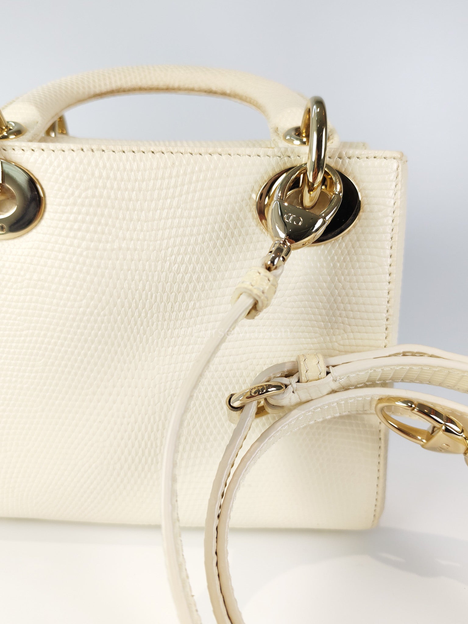 Lady Dior Mini in White Lizzard Leather & Light Gold Hardware | Purse Maison Luxury Bags Shop
