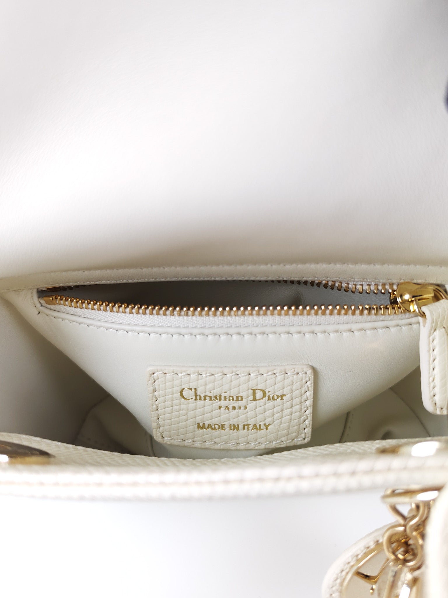 Lady Dior Mini in White Lizzard Leather & Light Gold Hardware | Purse Maison Luxury Bags Shop