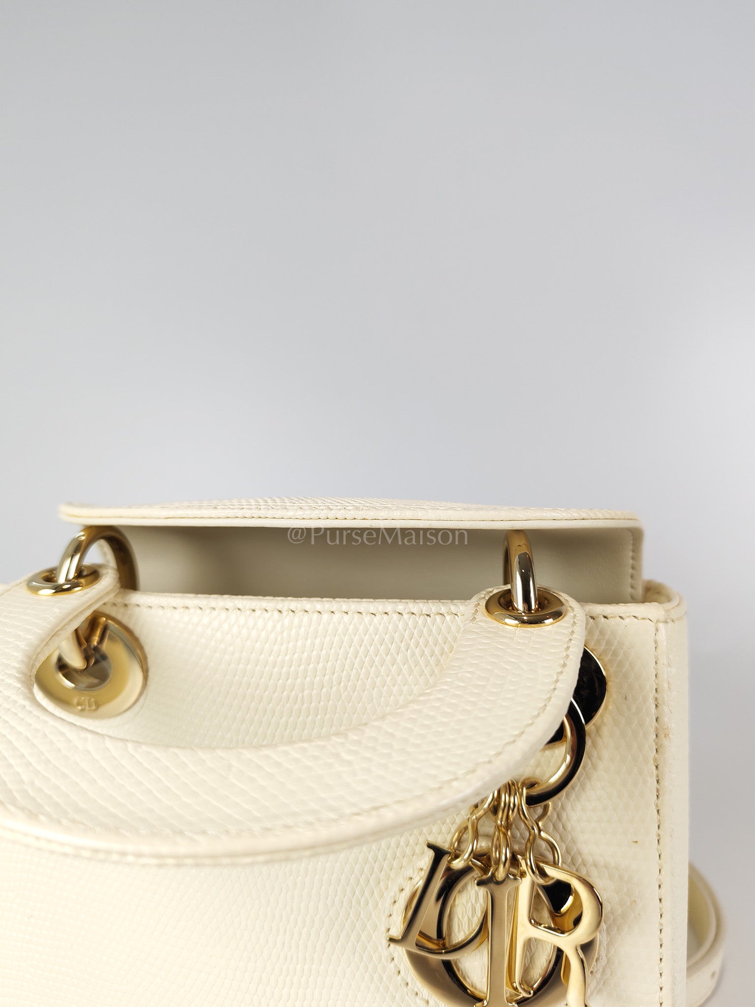 Lady Dior Mini in White Lizzard Leather & Light Gold Hardware | Purse Maison Luxury Bags Shop