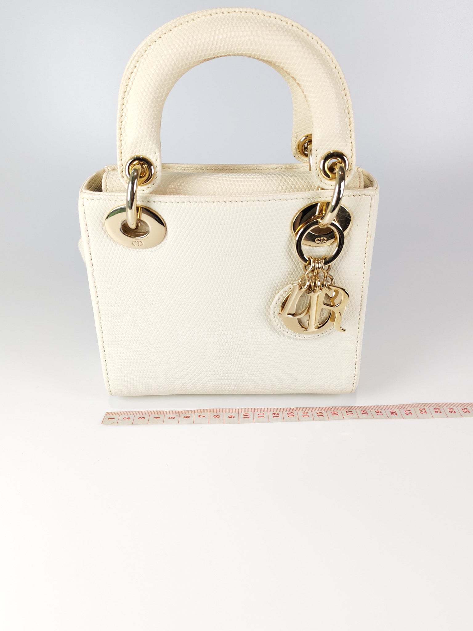 Lady Dior Mini in White Lizzard Leather & Light Gold Hardware | Purse Maison Luxury Bags Shop
