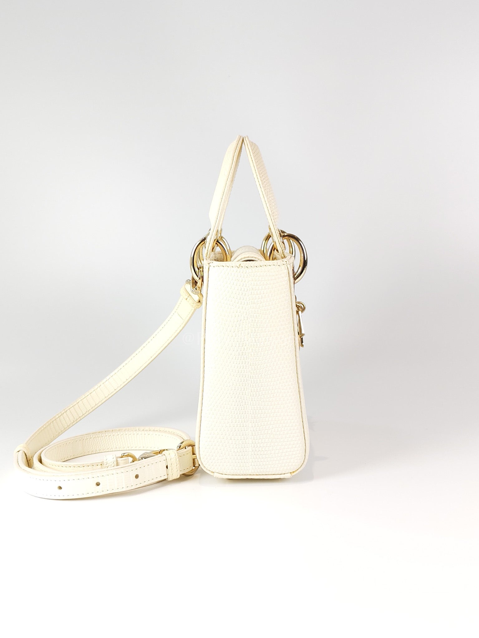 Lady Dior Mini in White Lizzard Leather & Light Gold Hardware | Purse Maison Luxury Bags Shop